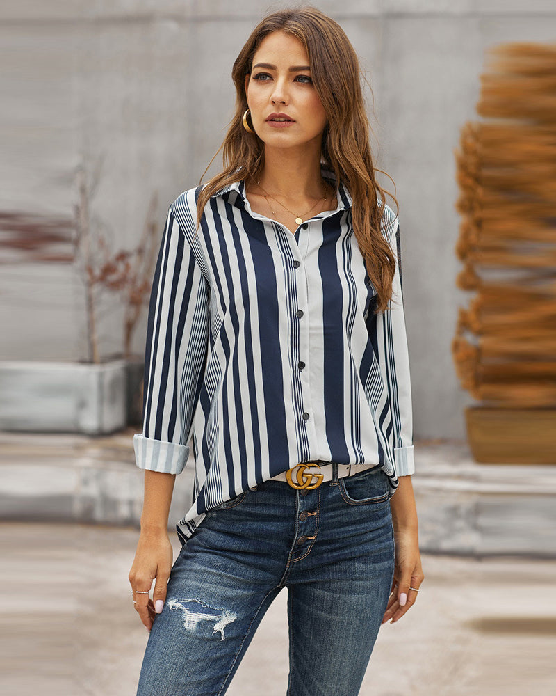 Zeagoo Long Sleeve Button Down Shirt Stripe Print Turndown Cardigan Business Shirt Regular-Fit Shirt – White L- Zeagoo Long Sleeve Button Down Shirt Stripe Print Turndown Cardigan Business Shirt Regular-Fit Shirt – White L-