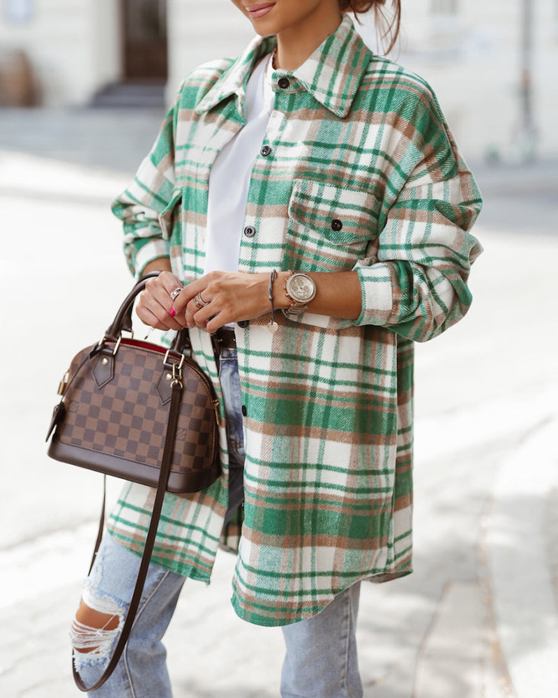 Zeagoo Button Down Oversized Flannel Plaid Print Shirt Jacket – Green Zeagoo Button Down Oversized Flannel Plaid Print Shirt Jacket – Green