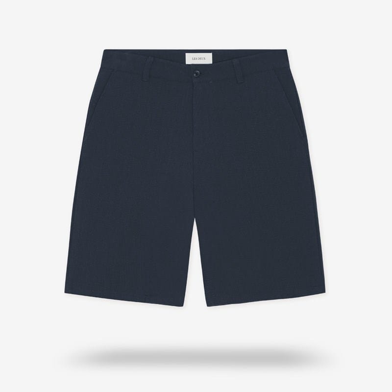 Les Deux Randall Seersucker Suit Shorts in Dark Navy, size , CottonPolyester