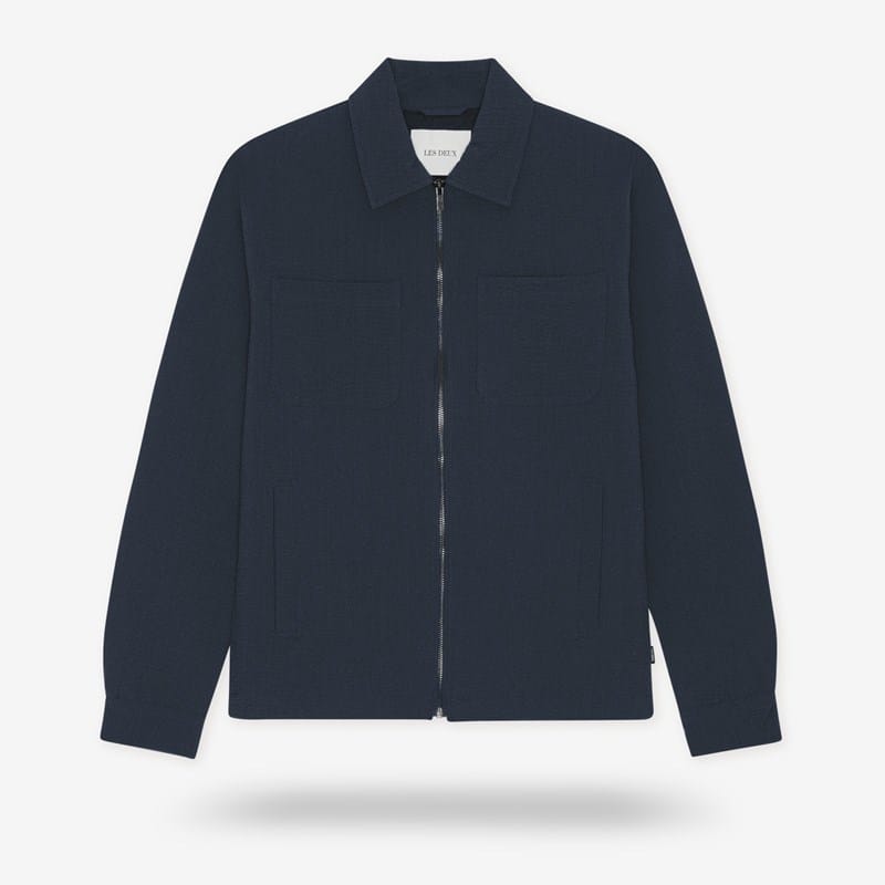 Les Deux Marseille Seersucker Jacket in Navy, size Large, CottonPolyester Les Deux Marseille Seersucker Jacket in Navy, size Large, CottonPolyester