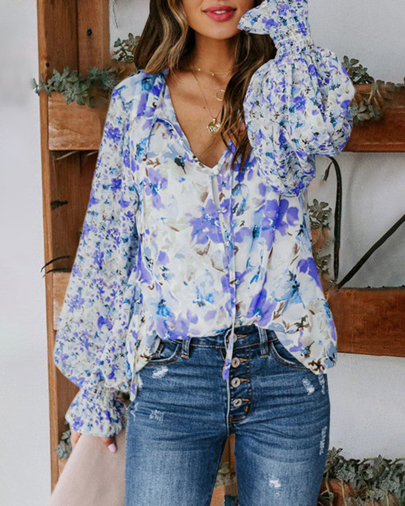 Zeagoo Long Sleeve Boho Drawstring Floral Print V Neck Shirt Buttoned Blouse Casual Tunic Tops – Blue M Zeagoo Long Sleeve Boho Drawstring Floral Print V Neck Shirt Buttoned Blouse Casual Tunic Tops – Blue M