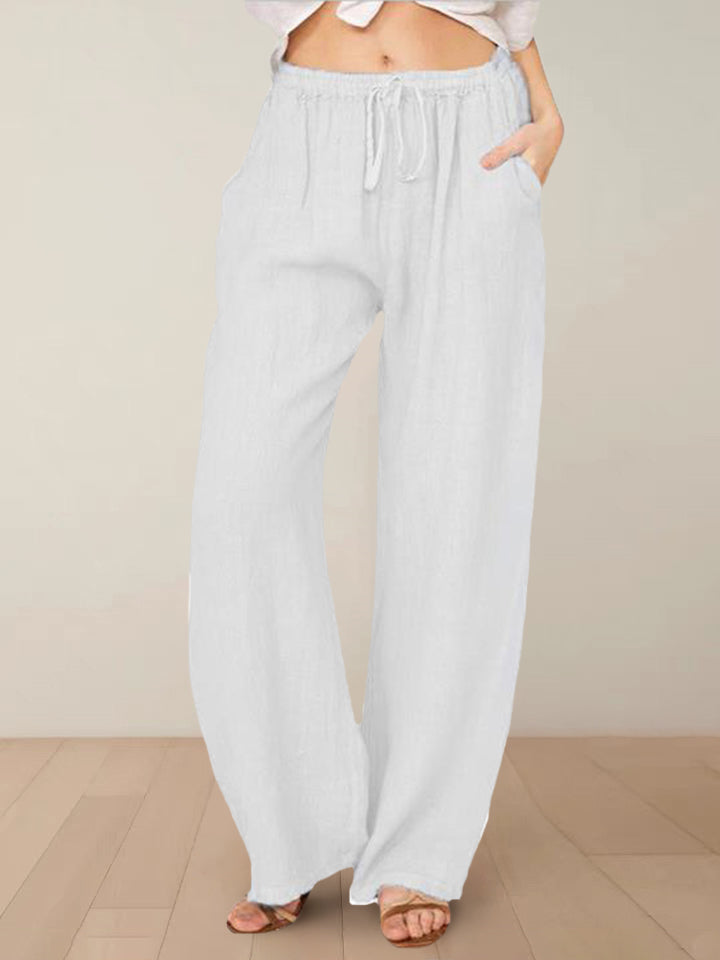 Loose Fit Flared Bottoms Elastic Waist Wide Leg Drawstring Joggers Pants – White M Loose Fit Flared Bottoms Elastic Waist Wide Leg Drawstring Joggers Pants – White M