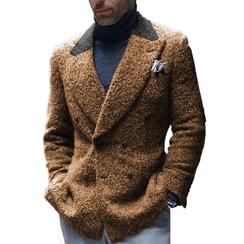 Vintage Sherpa Contrast Stitching Double Pocket Casual Retro Lapel Blazer D Vintage Sherpa Contrast Stitching Double Pocket Casual Retro Lapel Blazer D
