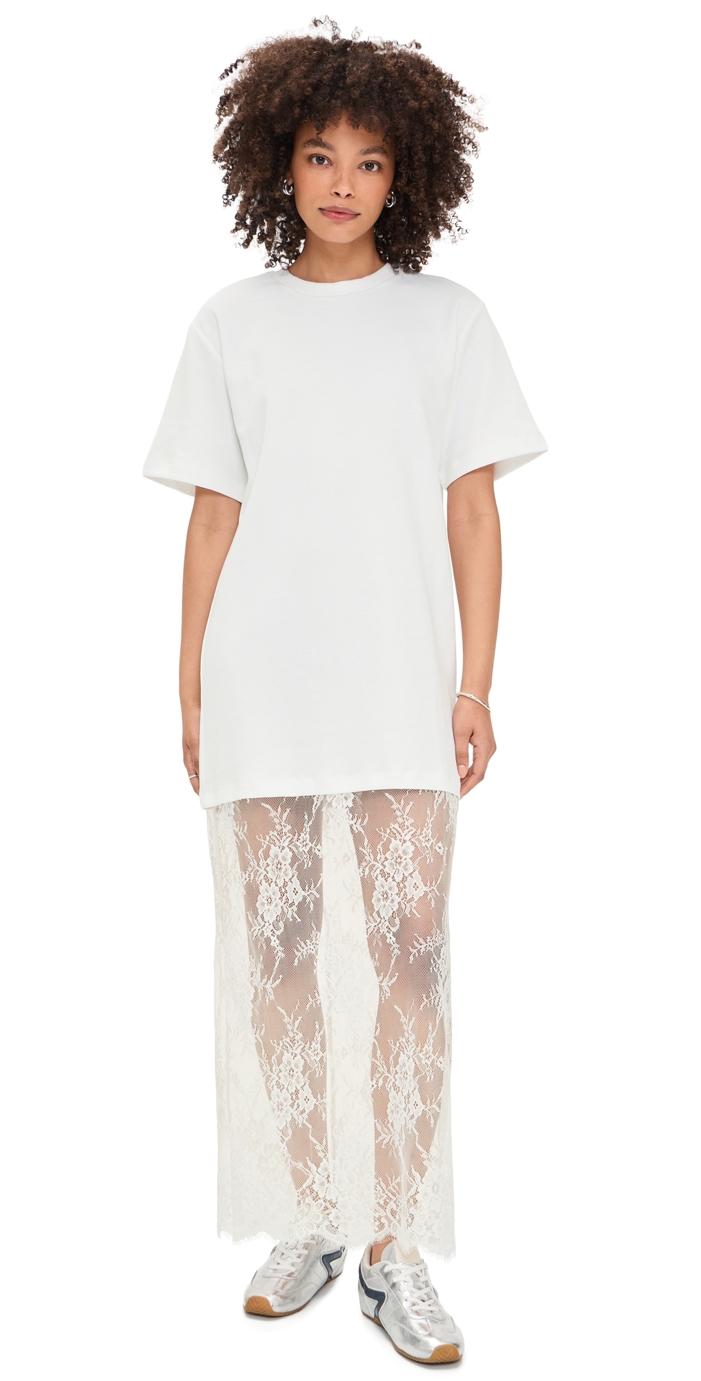 endless rose Mixed Media Shirt Dress White endless rose Mixed Media Shirt Dress White