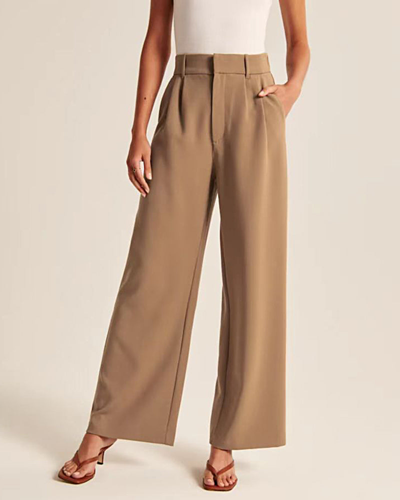 Wide Leg Pants High Waisted Business Casual Trousers Loose Suit Pants – Khaki Wide Leg Pants High Waisted Business Casual Trousers Loose Suit Pants – Khaki