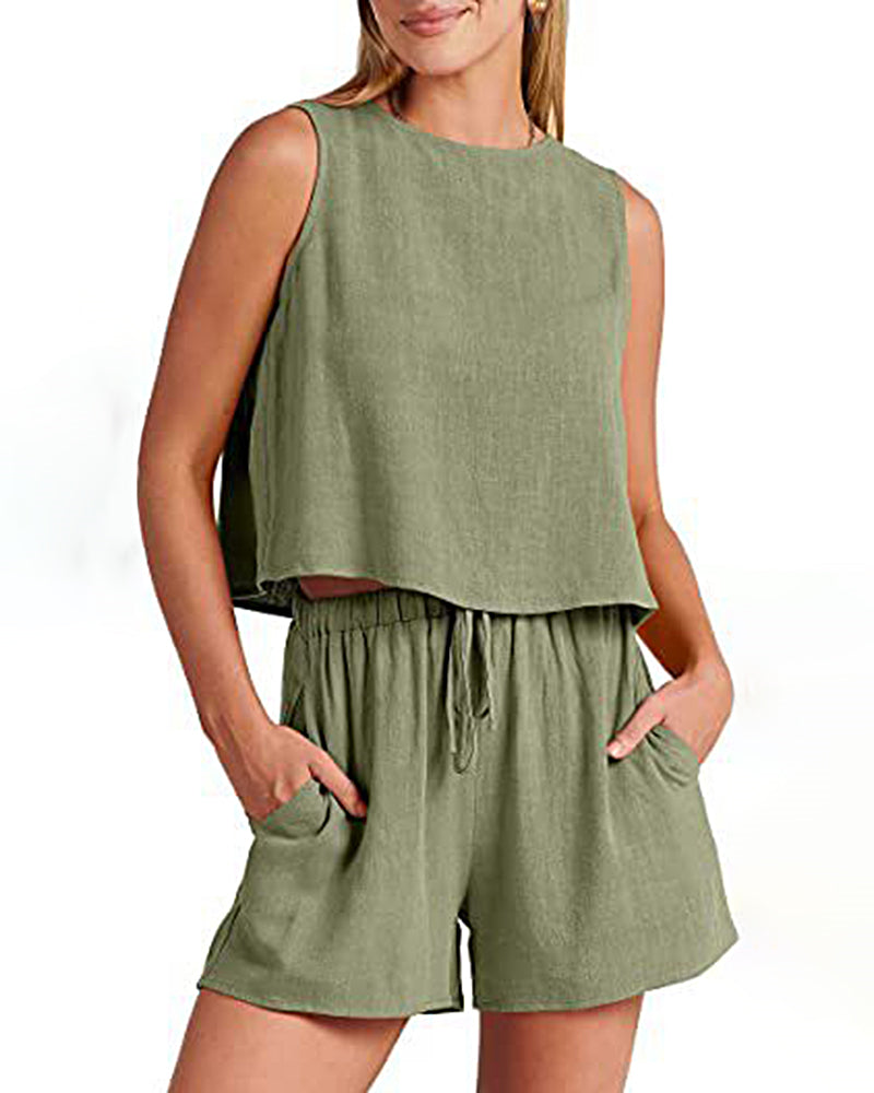 Zeagoo Piece Outfits Sets Sleeveless Crop Top Tank Shorts Sets – Light Green Zeagoo Piece Outfits Sets Sleeveless Crop Top Tank Shorts Sets – Light Green