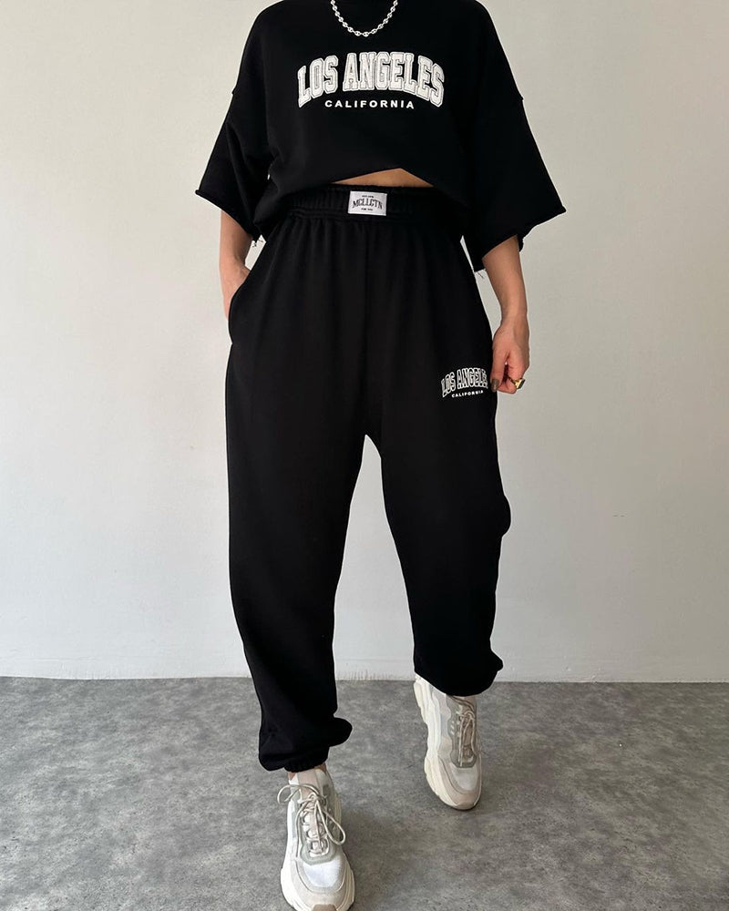 Two Piece Outfits Casual Lounge Sets Round Neck shirt Pullover with Pocket Joggers – Black M Two Piece Outfits Casual Lounge Sets Round Neck shirt Pullover with Pocket Joggers – Black M