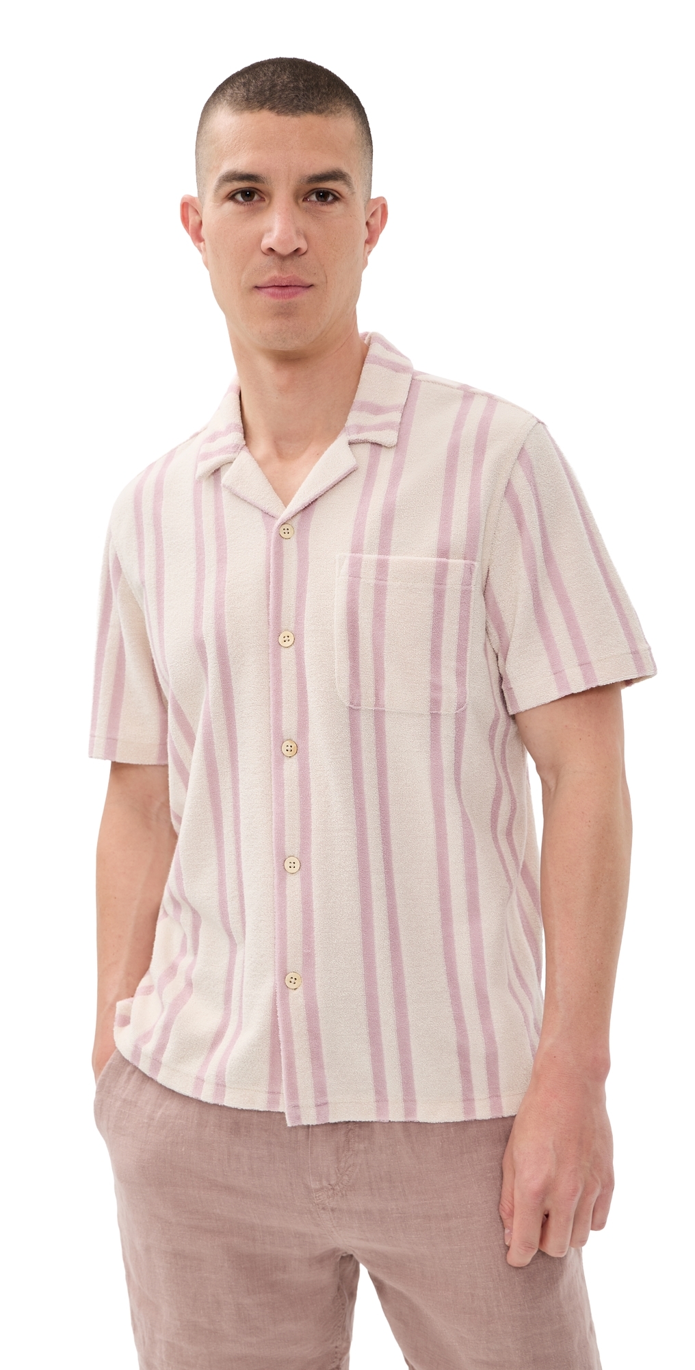 Faherty Cabana Towel Terry Shirt Pink Springs Stripe