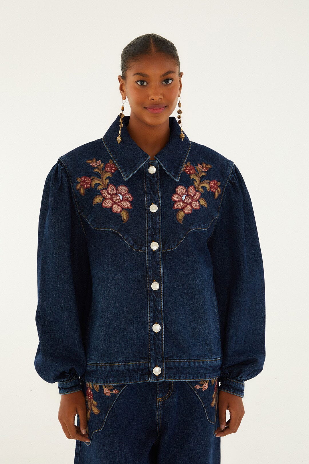 Denim Flower Embroidery Jacket, RENATA FLORAL Denim Flower Embroidery Jacket, RENATA FLORAL