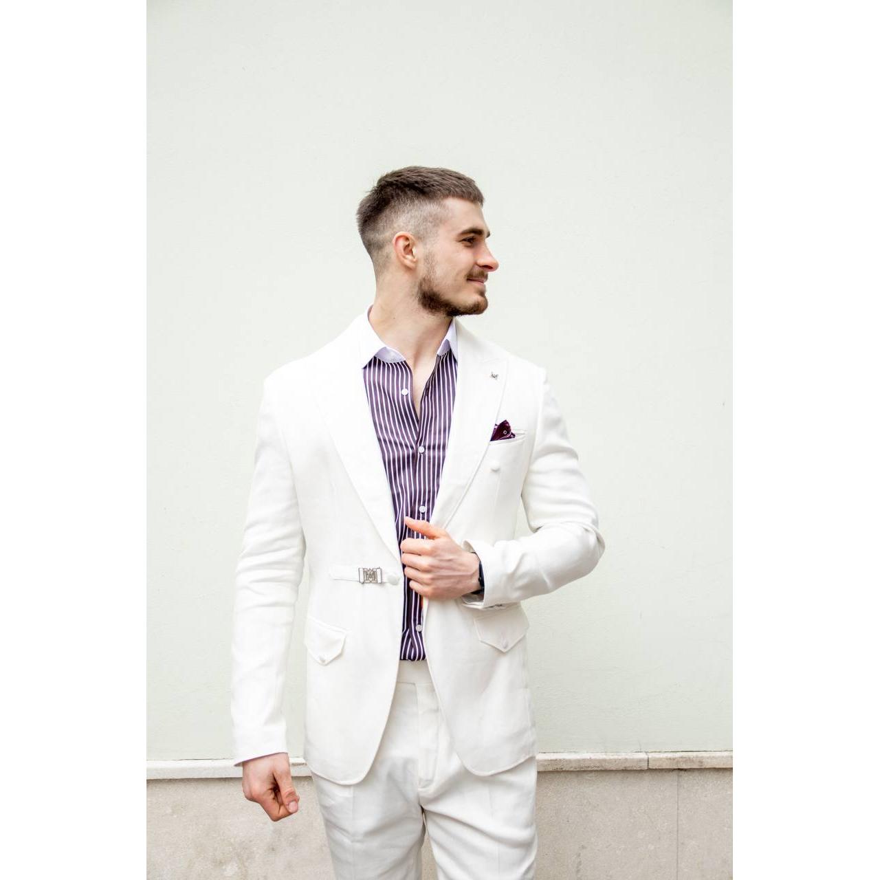 Fashion Piece Men’s Suit Flat Peak Wedding Lapel Blazer + Pants Fashion Piece Men’s Suit Flat Peak Wedding Lapel Blazer + Pants