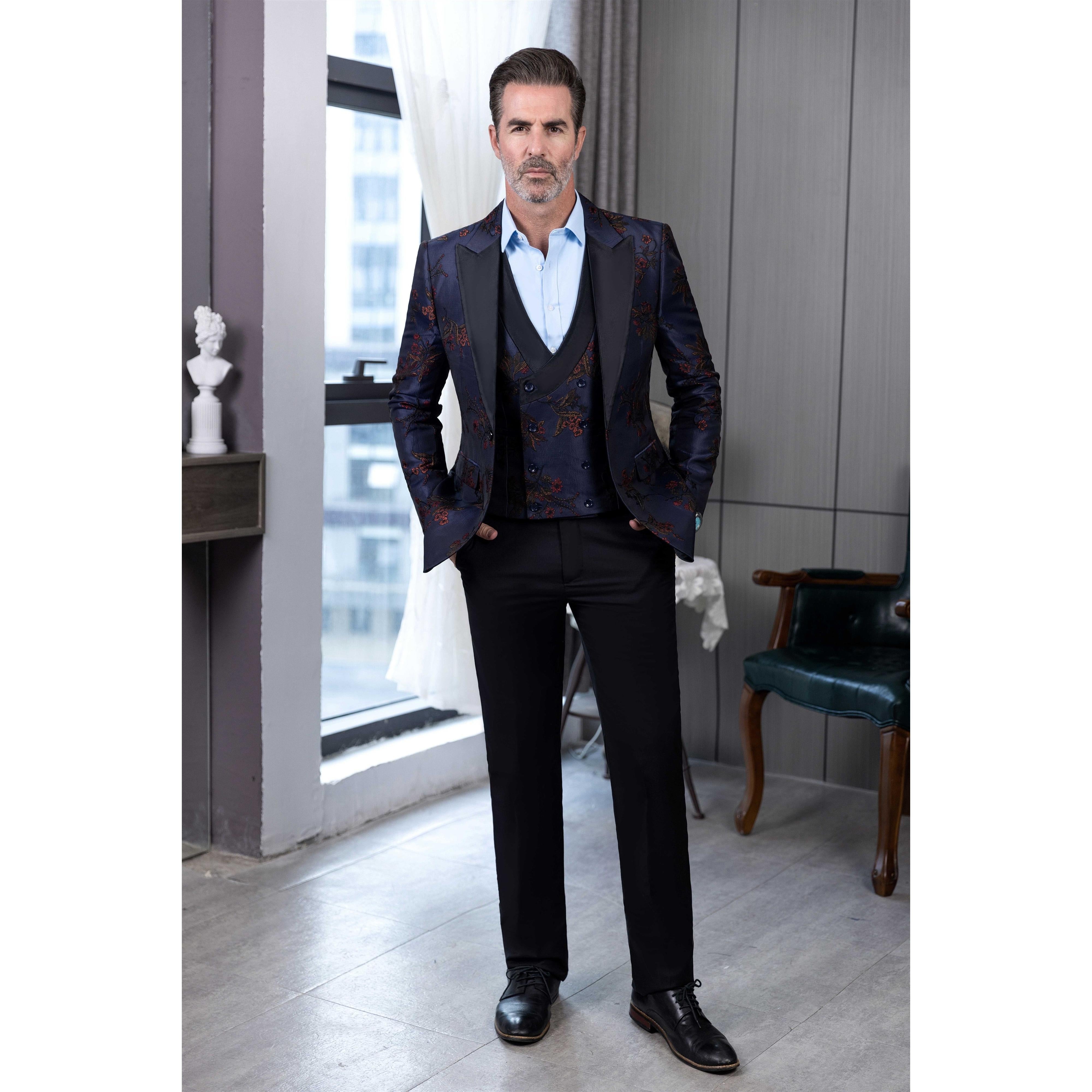 Menseventwear Fashion Pieces Mens Patterned Suit Flat Peak Lapel TuxedosBlazer+Vest+Pants Menseventwear Fashion Pieces Mens Patterned Suit Flat Peak Lapel TuxedosBlazer+Vest+Pants