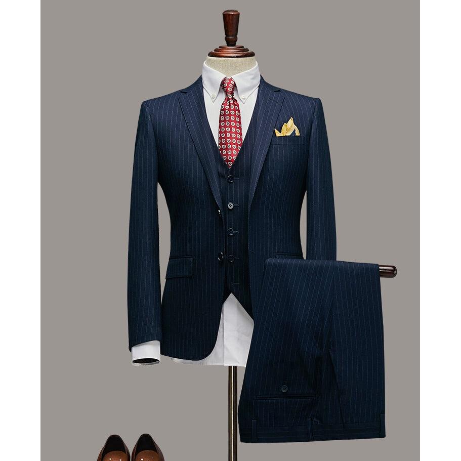 Fashion Men’s Pieces Mens Suit Notch Lapel Striped Tuxedos Blazer+Vest+Pants Fashion Men’s Pieces Mens Suit Notch Lapel Striped Tuxedos Blazer+Vest+Pants