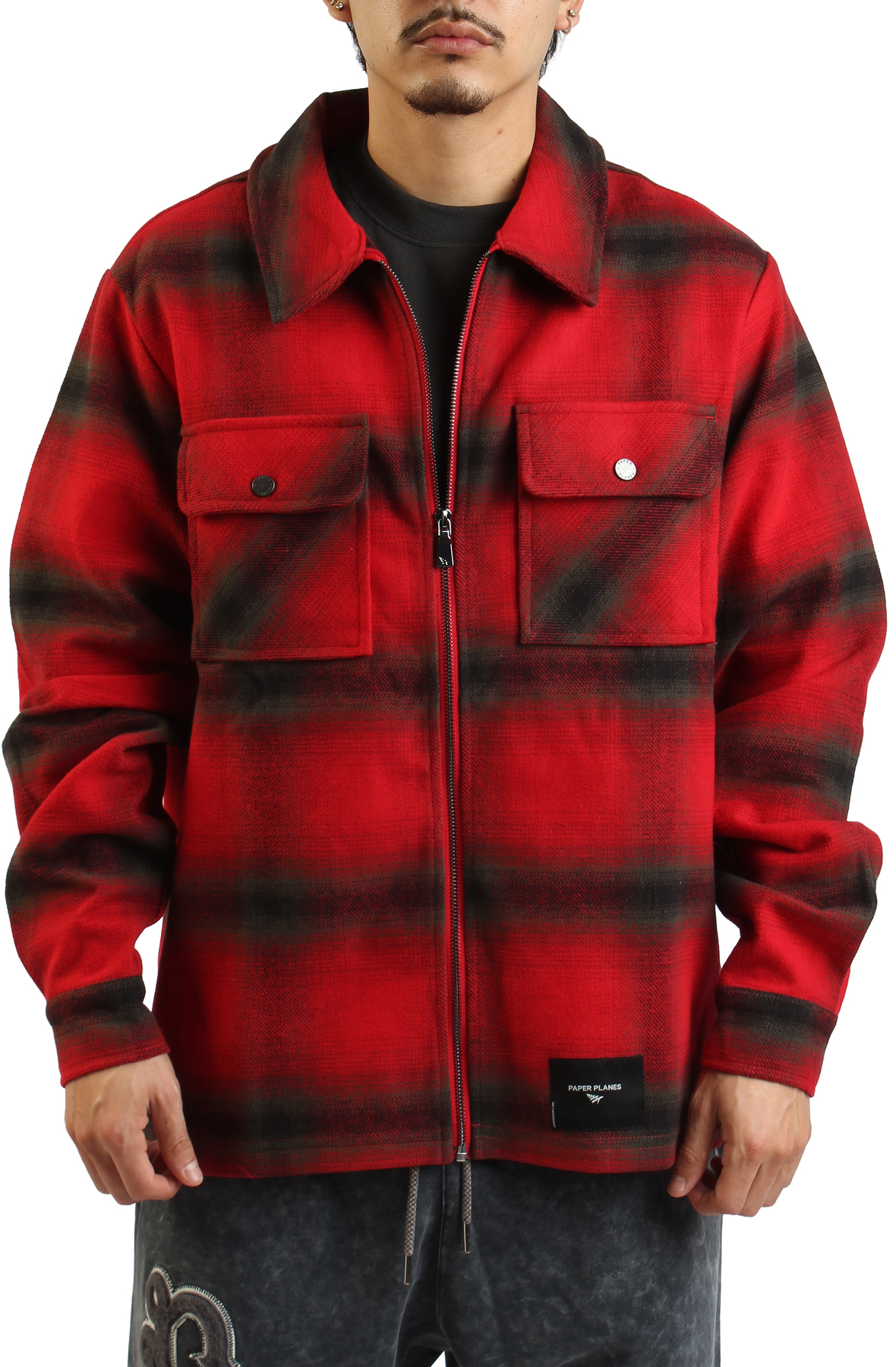 Men Shadow Plaid Zip Flannel Shirt Red Plaid Shirts Red Plaid Men Shadow Plaid Zip Flannel Shirt Red Plaid Shirts Red Plaid