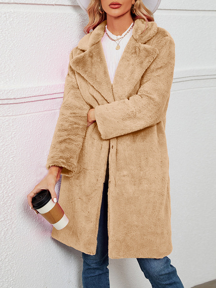 Fake Fur Teddy Coat Open Front Parka Outwear – Khaki Fake Fur Teddy Coat Open Front Parka Outwear – Khaki