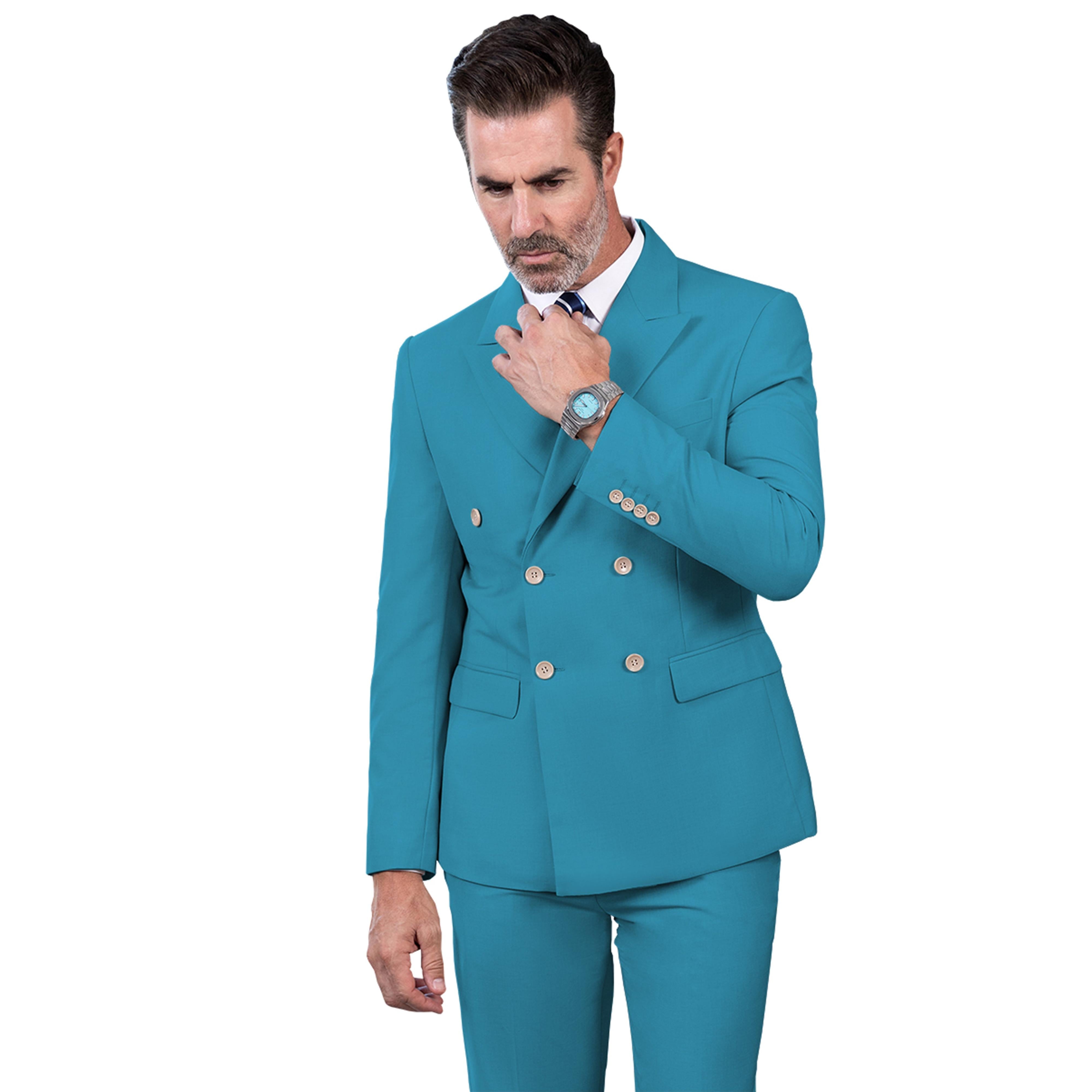 Formal Pieces Mens Suit Flat Peak Lapel Tuxedos For Wedding Blazer+Pants – Blue-Green Size Customisation Formal Pieces Mens Suit Flat Peak Lapel Tuxedos For Wedding Blazer+Pants – Blue-Green Size Customisation
