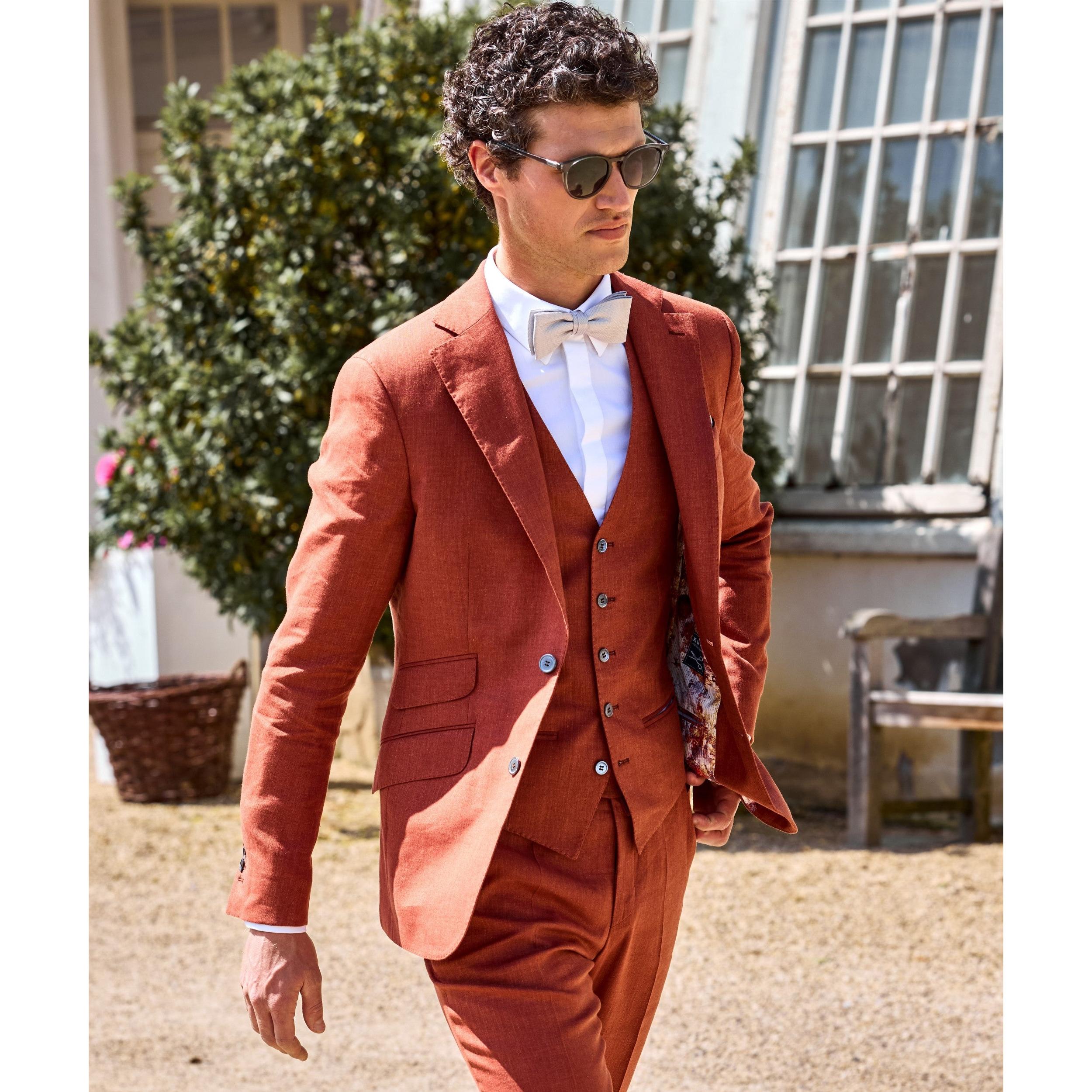 Formal Pieces Mens Suit Flat Linen Notch Lapel SuitBlazer+Vest+Pants Formal Pieces Mens Suit Flat Linen Notch Lapel SuitBlazer+Vest+Pants