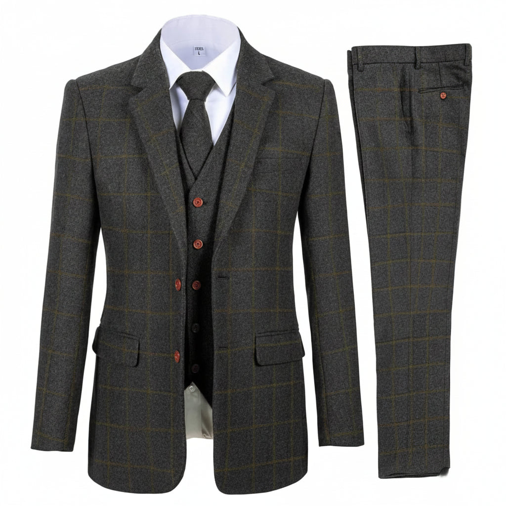Menseventwear Formal Men’s Business Pieces Tweed Plaid Notch Lapel Suit Blazer+vest+Pants Menseventwear Formal Men’s Business Pieces Tweed Plaid Notch Lapel Suit Blazer+vest+Pants