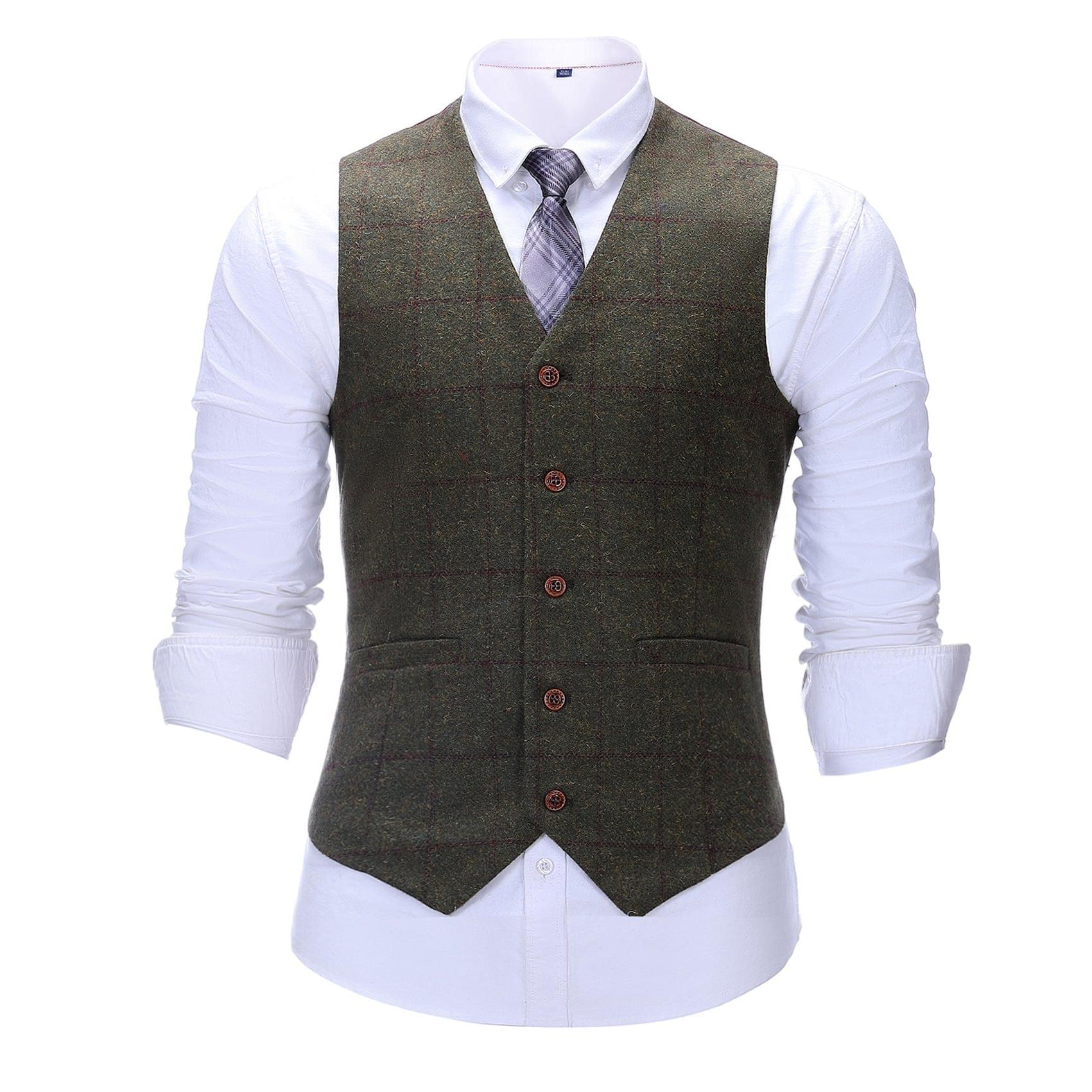 Menseventwear Formal Men’s Suit Vest Green Tweed Plaid V Neck Waistcoat Menseventwear Formal Men’s Suit Vest Green Tweed Plaid V Neck Waistcoat