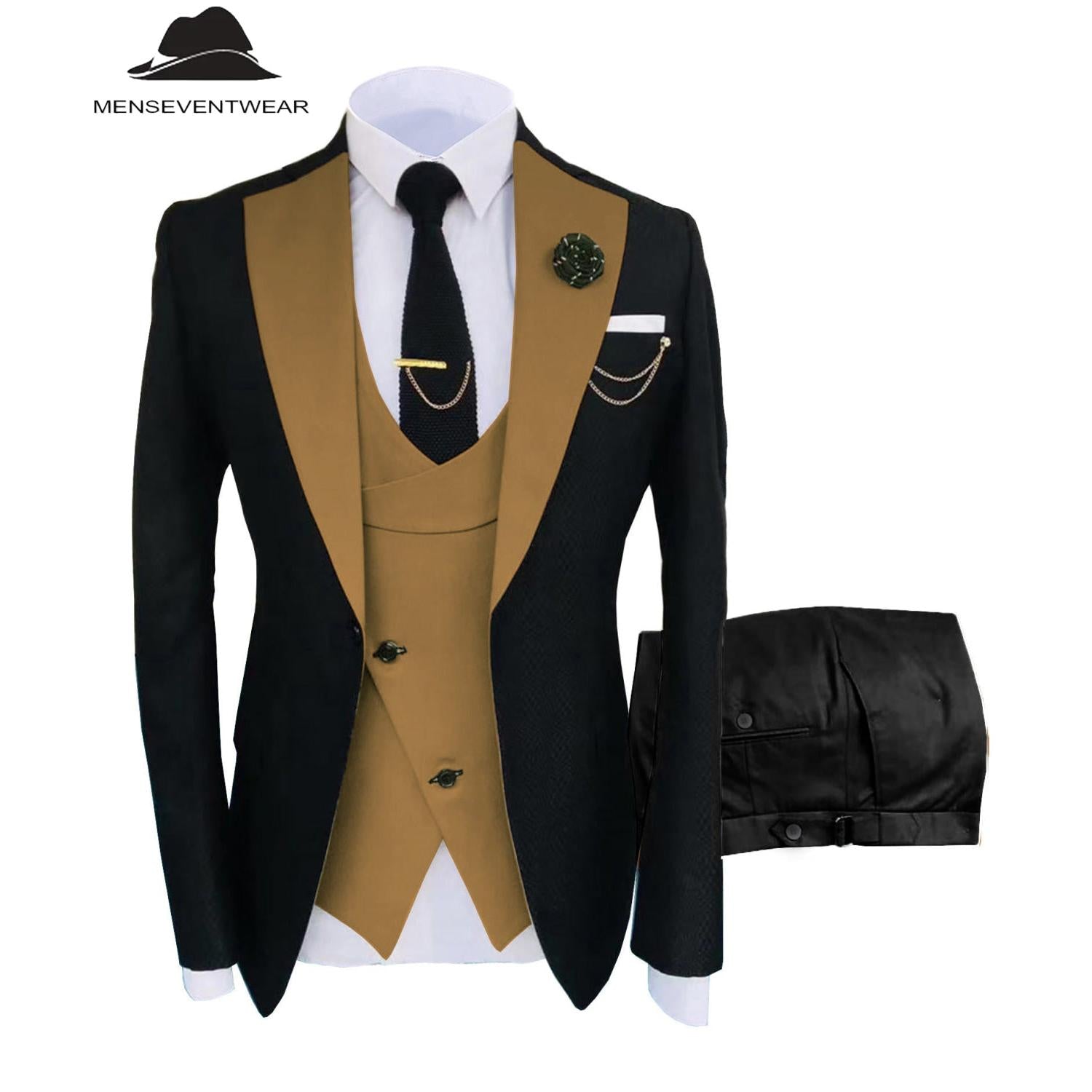 Menseventwear Formal Men’s Suits Slim Fit Pieces Notch Lapel Tuxedos Blazer+Vest+Black Pant Menseventwear Formal Men’s Suits Slim Fit Pieces Notch Lapel Tuxedos Blazer+Vest+Black Pant