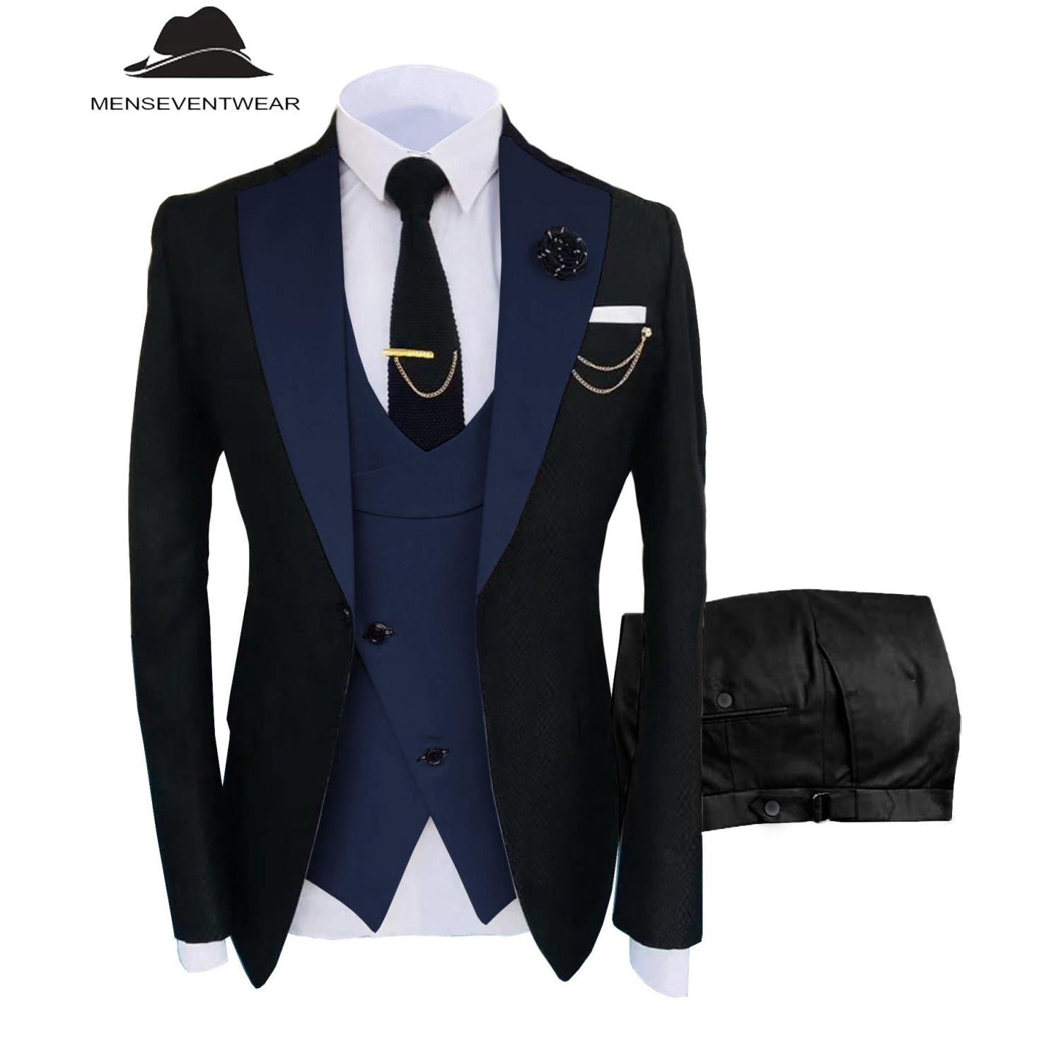 Menseventwear Formal Men’s Suits Slim Fit Pieces Notch Lapel Tuxedos Blazer+Vest+Black Pant Menseventwear Formal Men’s Suits Slim Fit Pieces Notch Lapel Tuxedos Blazer+Vest+Black Pant