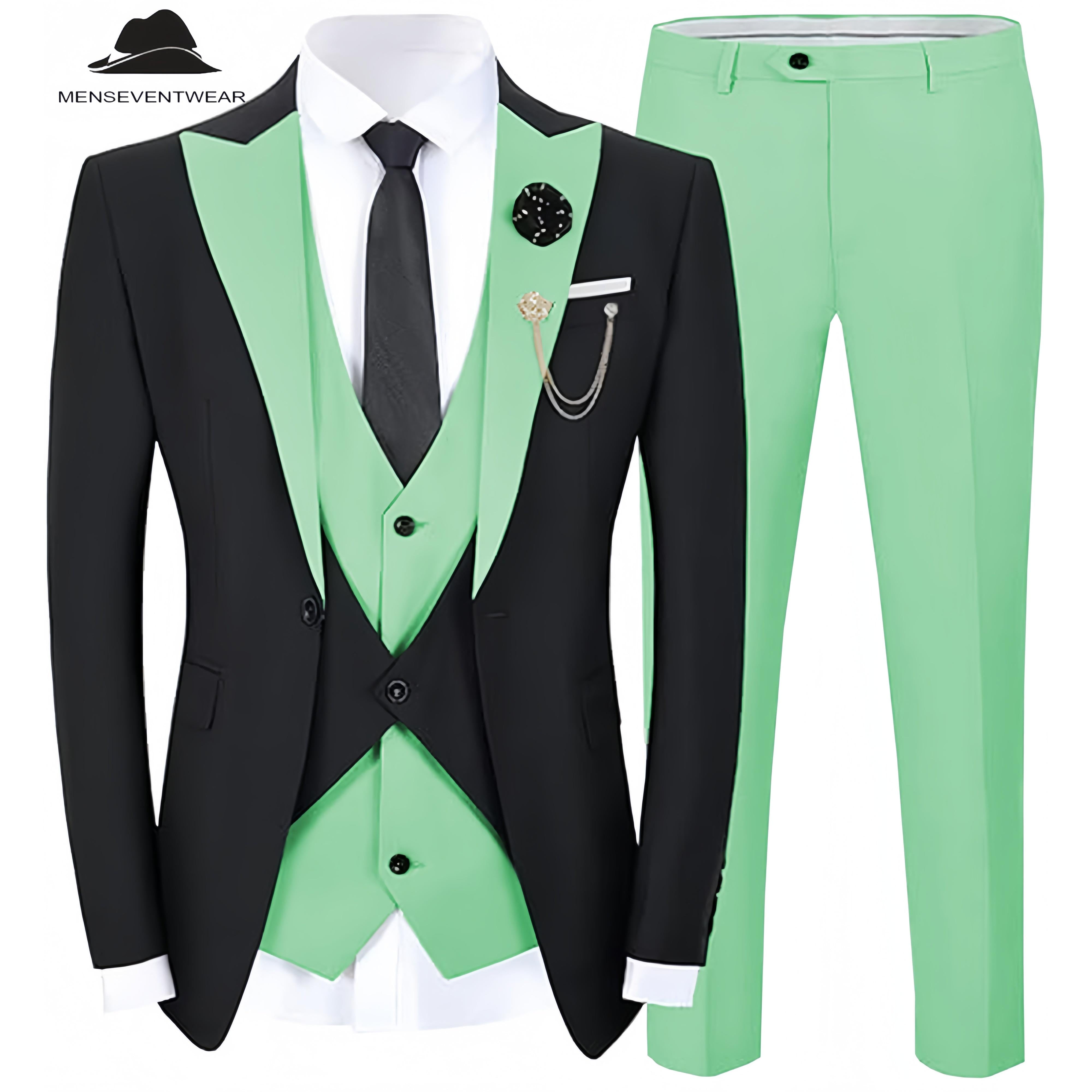 Formal Men’s Suits Slim Fit Pieces Peak Lapel Tuxedos Black Blazer+Vest+ Pant Formal Men’s Suits Slim Fit Pieces Peak Lapel Tuxedos Black Blazer+Vest+ Pant