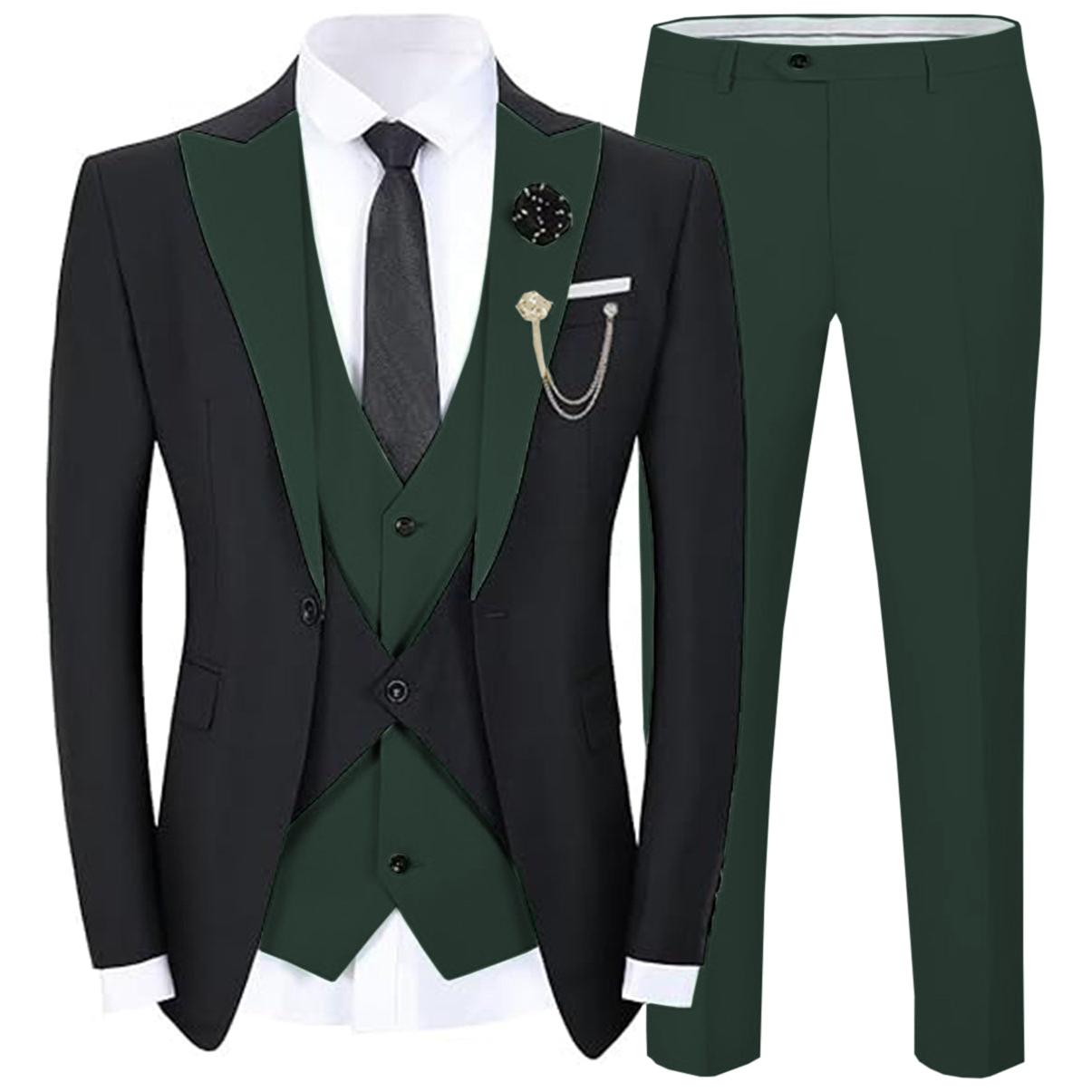Formal Men’s Suits Slim Fit Pieces Peak Lapel Tuxedos Black Blazer+Vest+ Pant Formal Men’s Suits Slim Fit Pieces Peak Lapel Tuxedos Black Blazer+Vest+ Pant