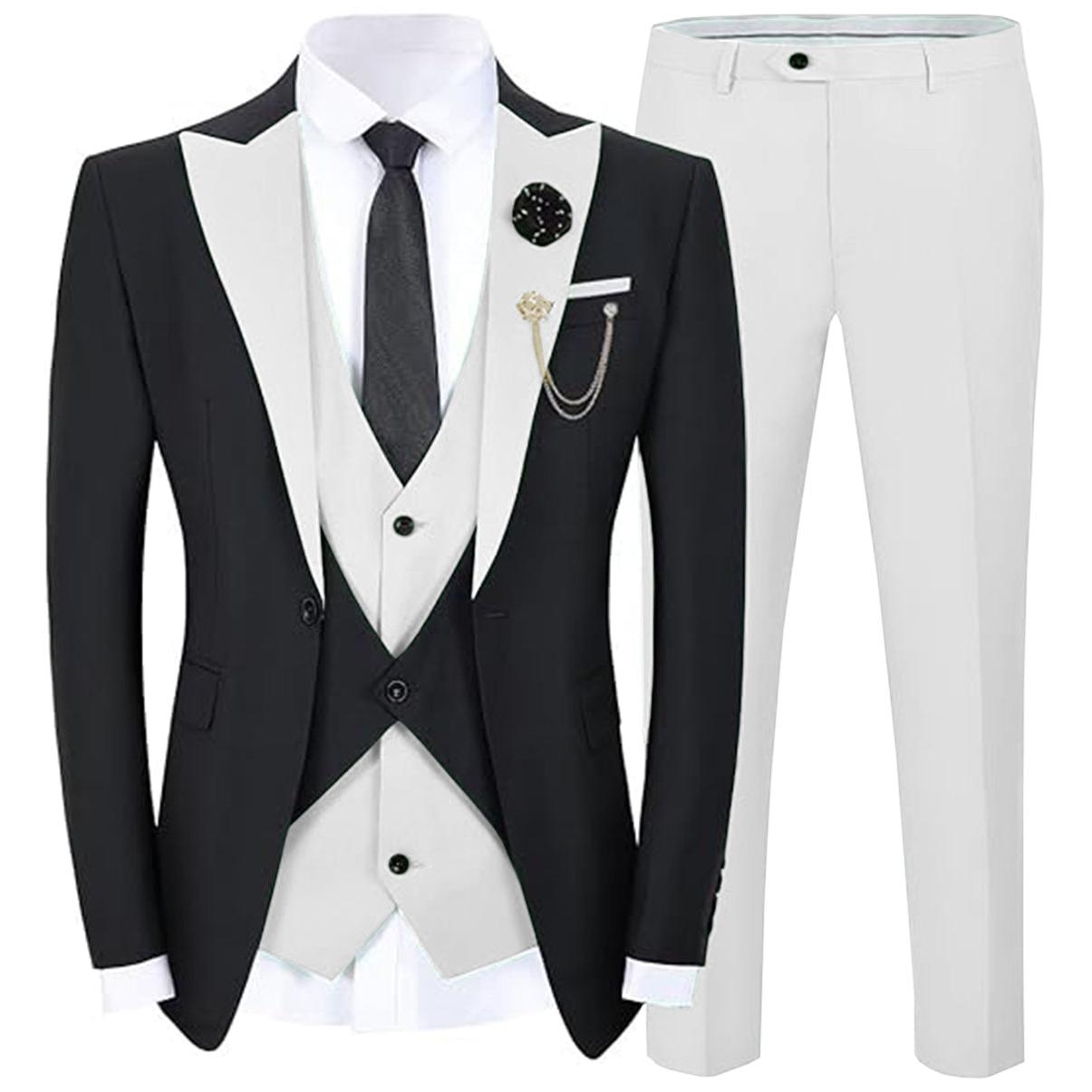 Formal Men’s Suits Slim Fit Pieces Peak Lapel Tuxedos Black Blazer+Vest+ Pant Formal Men’s Suits Slim Fit Pieces Peak Lapel Tuxedos Black Blazer+Vest+ Pant
