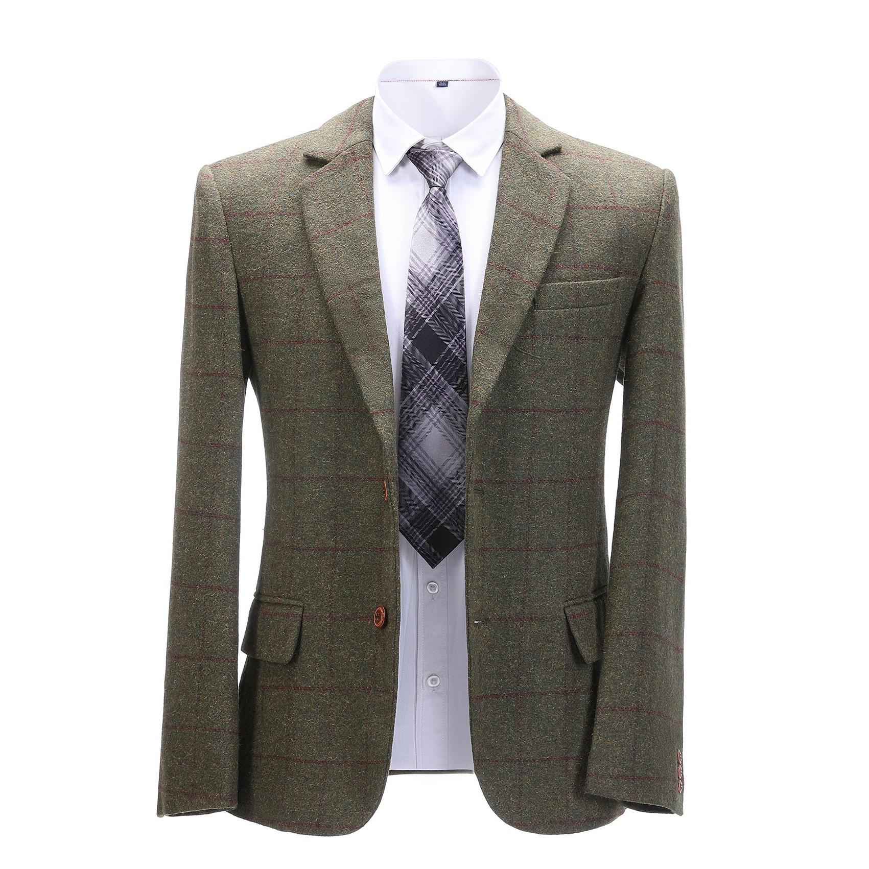 Menseventwear Formal Men’s Tweed Green Plaid Notch Lapel Blazer Menseventwear Formal Men’s Tweed Green Plaid Notch Lapel Blazer
