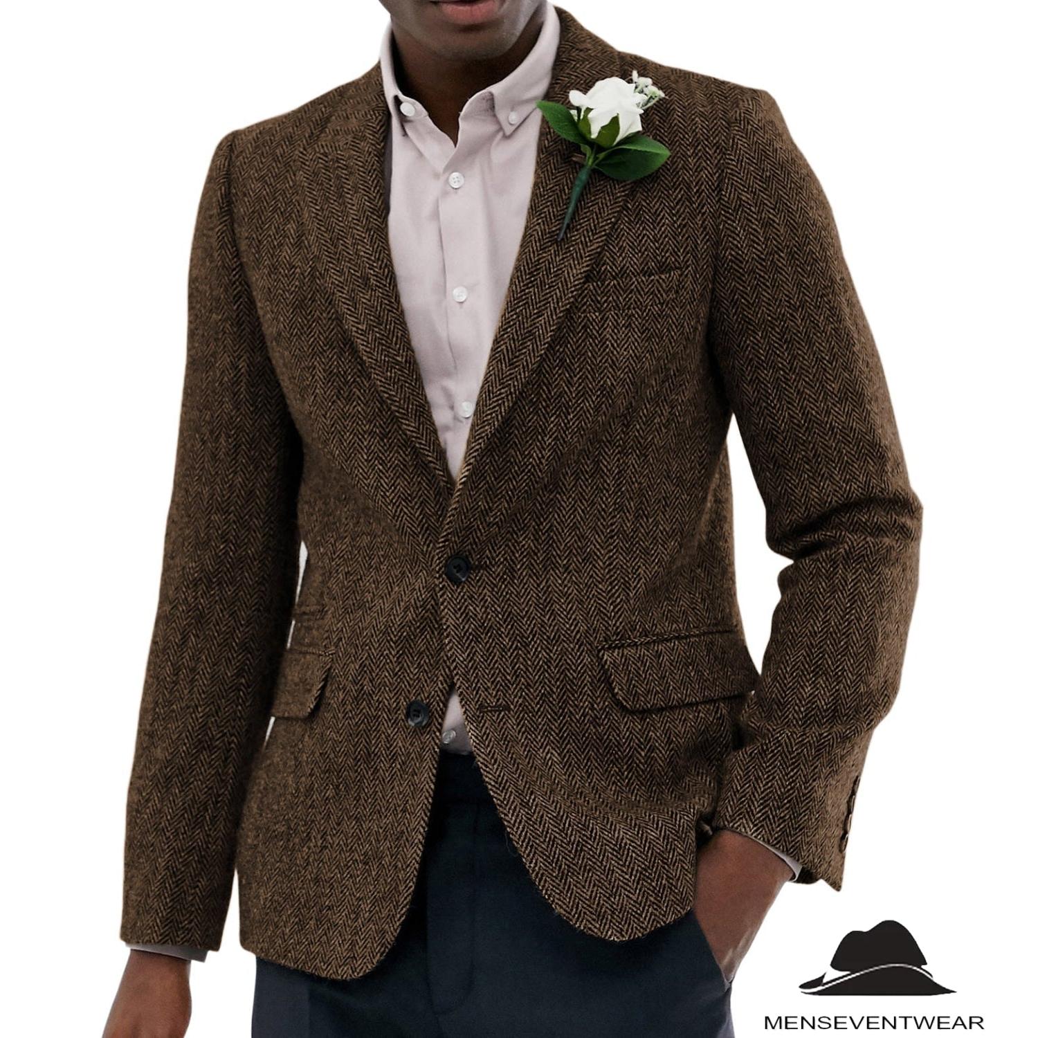 Menseventwear Formal Men’s Wool Herringbone Notch Lapel Blazer Menseventwear Formal Men’s Wool Herringbone Notch Lapel Blazer