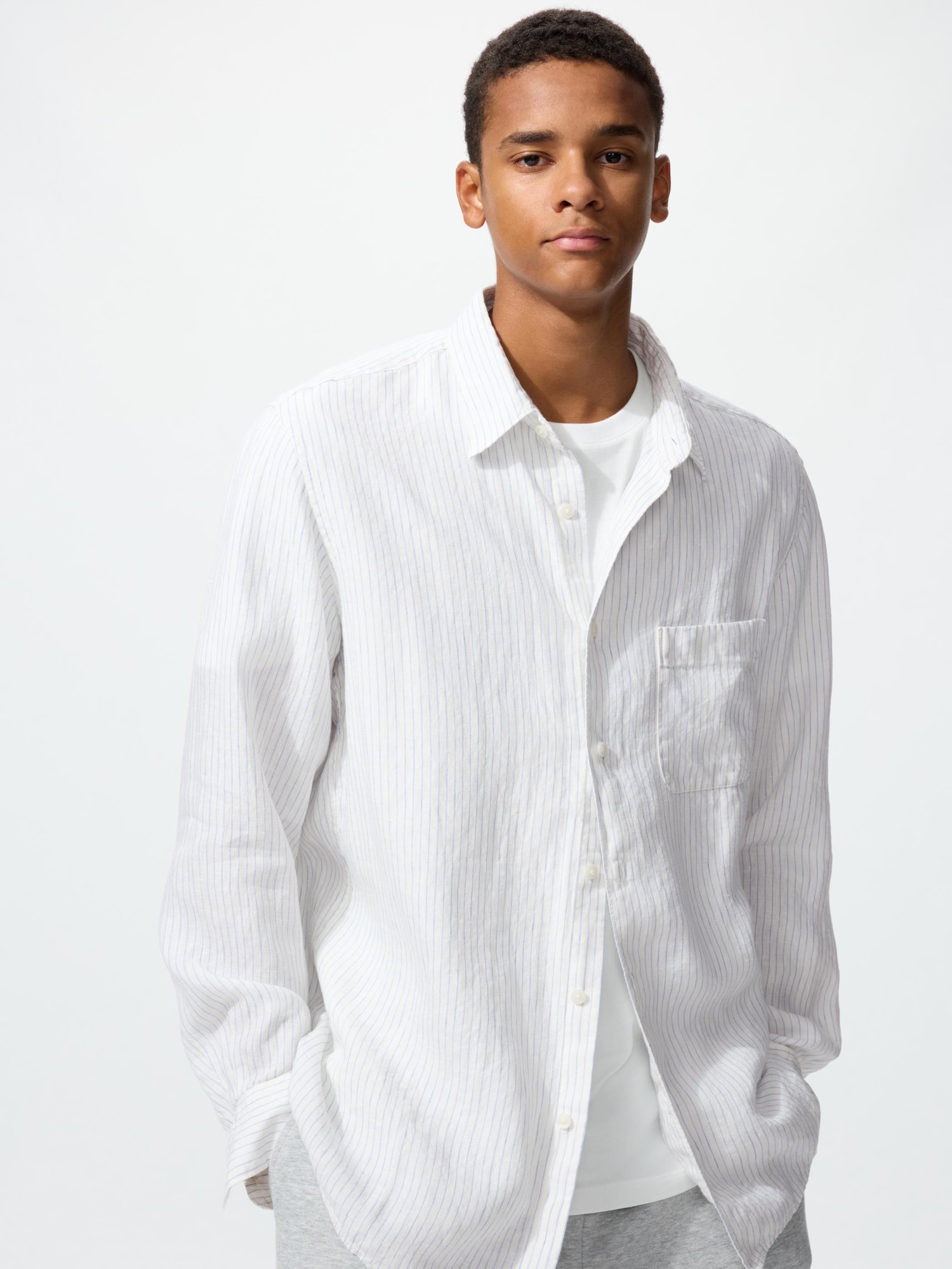 UNIQLO Men’s Premium Linen Shirt Striped, Off White UNIQLO Men’s Premium Linen Shirt Striped, Off White