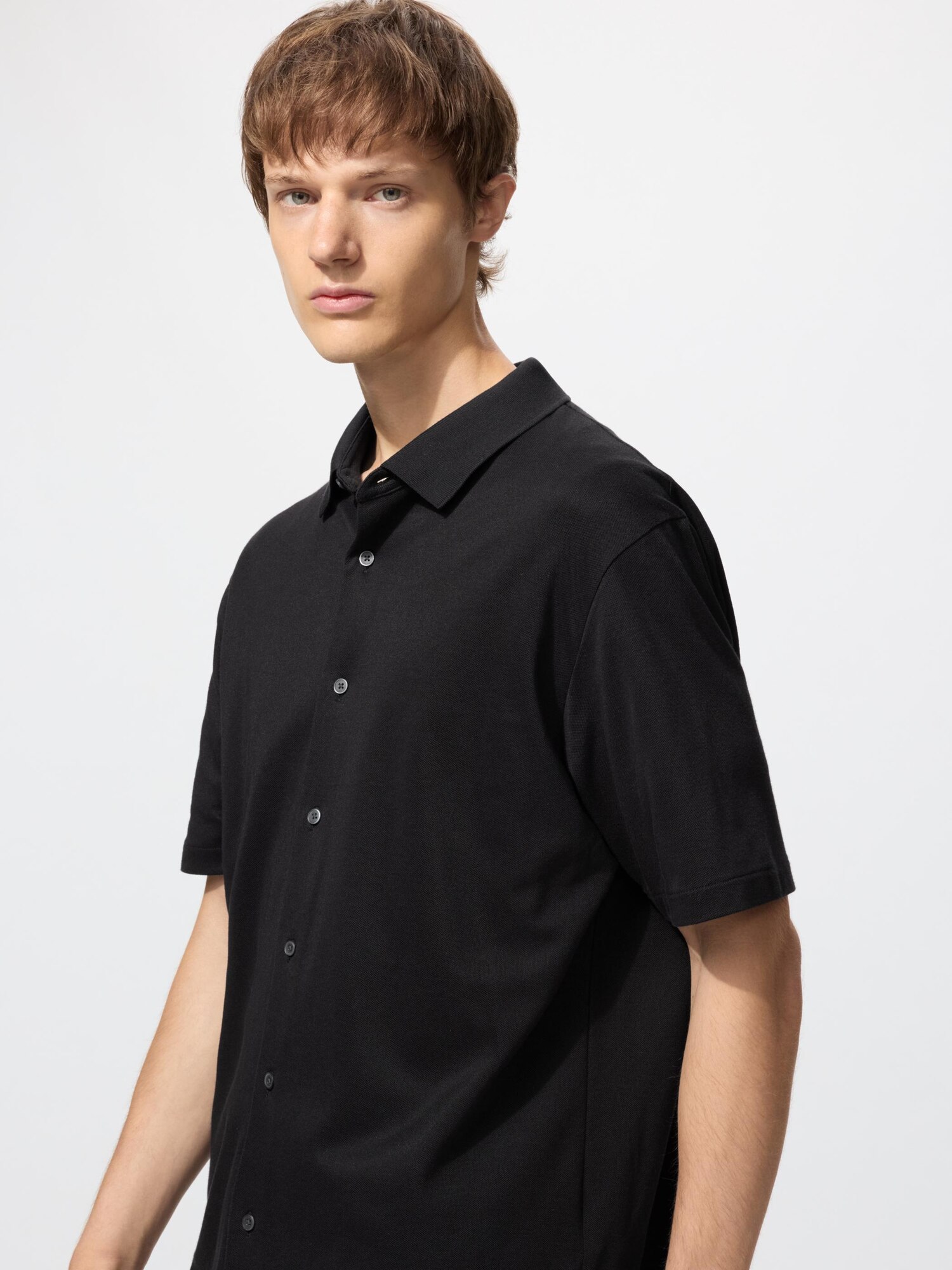 UNIQLO Men’s AIRism Cotton Pique Full Open Polo Shirt, Black, Small UNIQLO Men’s AIRism Cotton Pique Full Open Polo Shirt, Black, Small