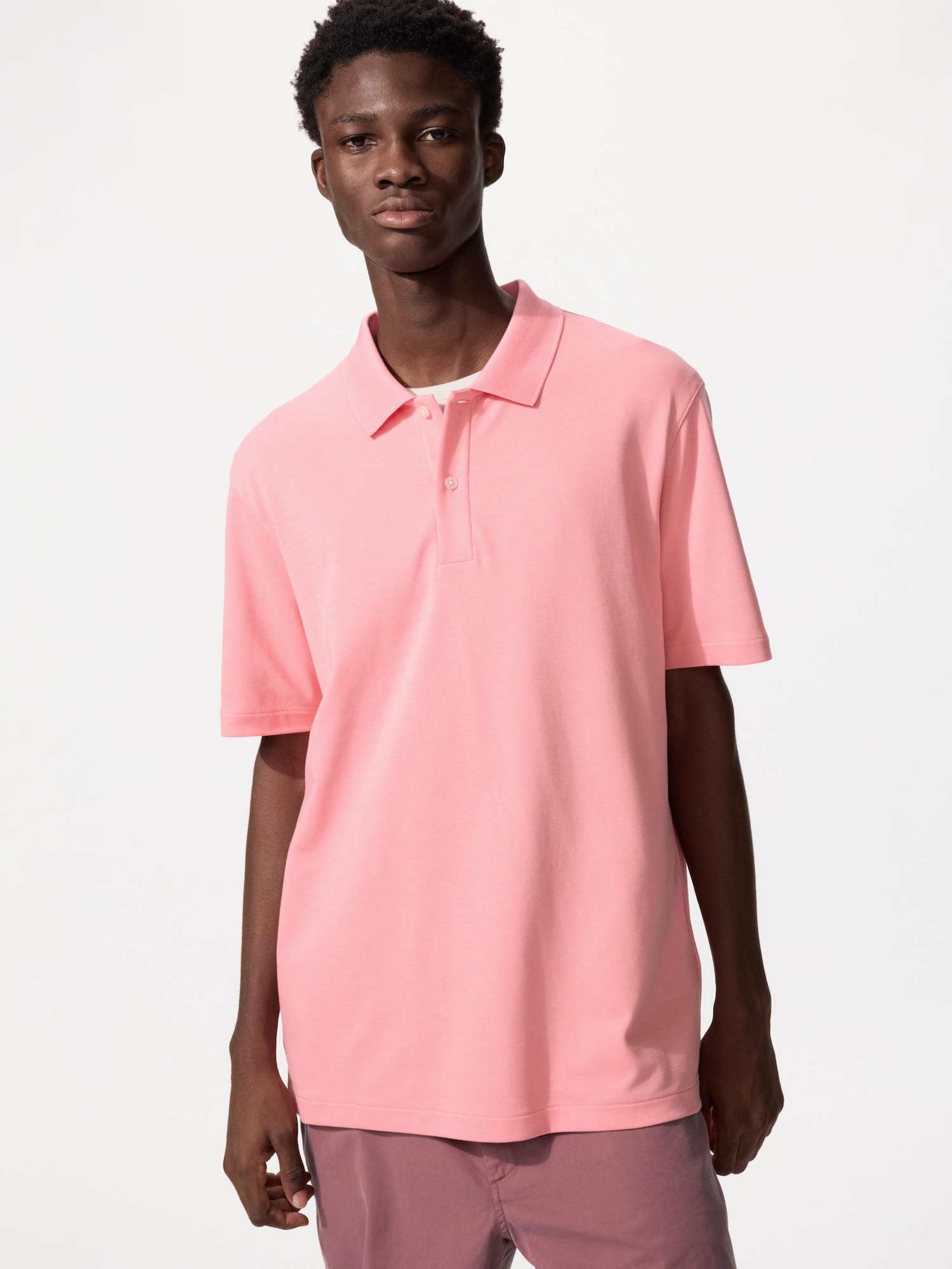 UNIQLO Men’s AIRism Cotton Pique Polo Shirt, Pink UNIQLO Men’s AIRism Cotton Pique Polo Shirt, Pink
