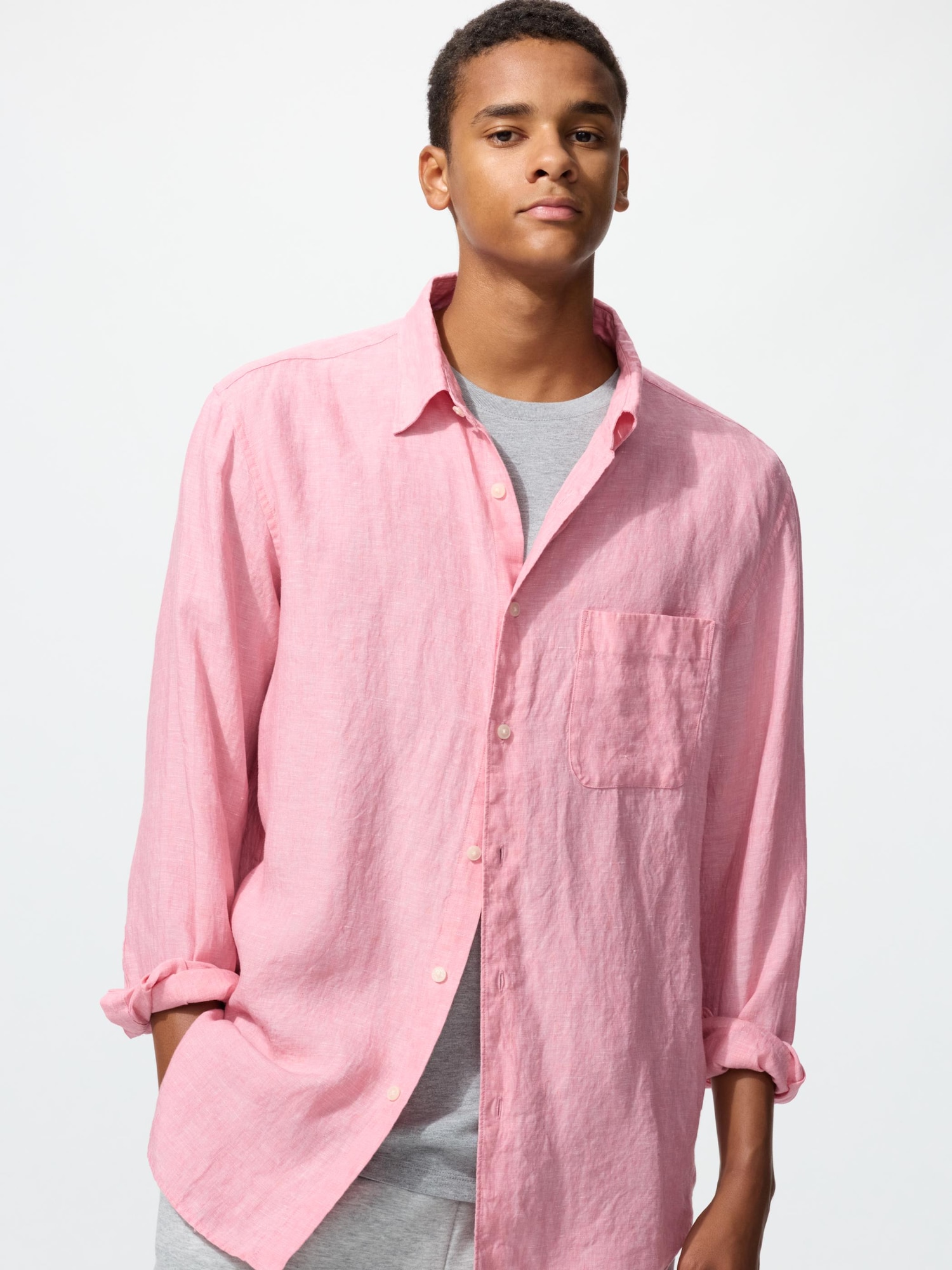 UNIQLO Men’s Premium Linen Shirt, Pink, Small, % Linen UNIQLO Men’s Premium Linen Shirt, Pink, Small, % Linen