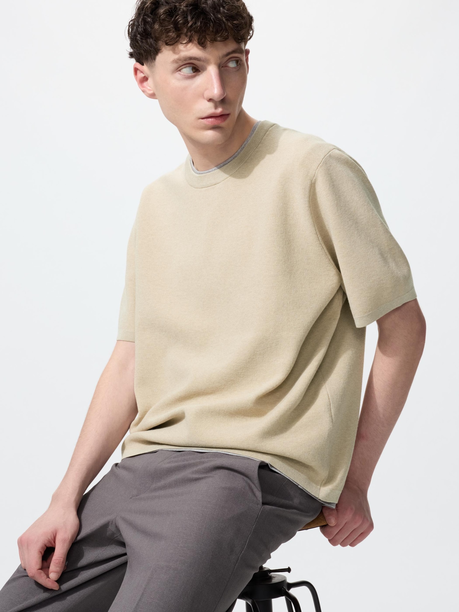 UNIQLO Men’s Washable Milano Ribbed Knitted Shirt, Beige, Large UNIQLO Men’s Washable Milano Ribbed Knitted Shirt, Beige, Large