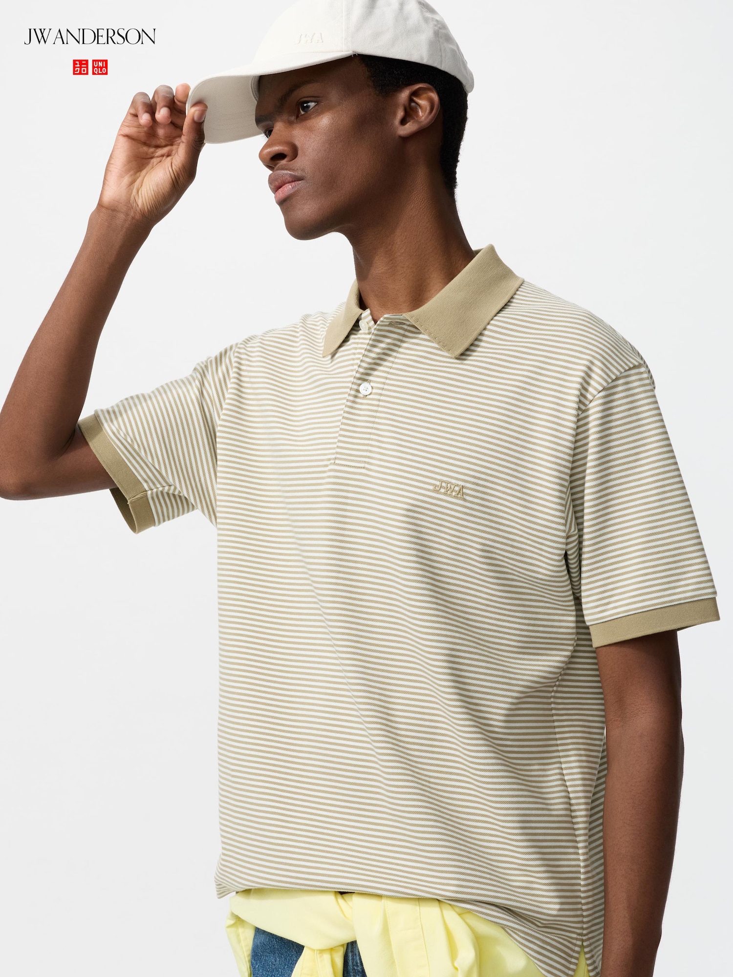 UNIQLO Men’s DRY Pique Striped Polo Shirt Narrow Stripe with Quick-Drying, Beige