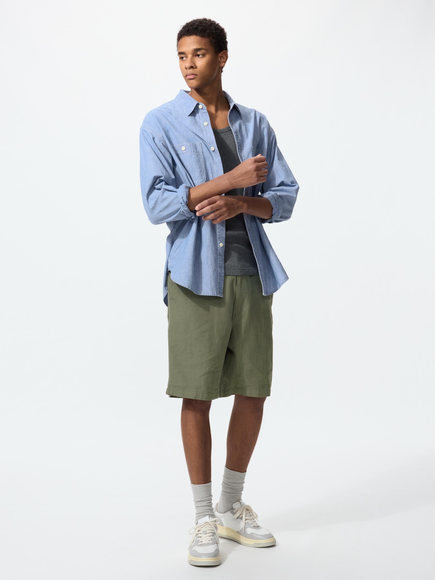 UNIQLO Men’s Linen Blend Shorts .”, Olive UNIQLO Men’s Linen Blend Shorts .”, Olive