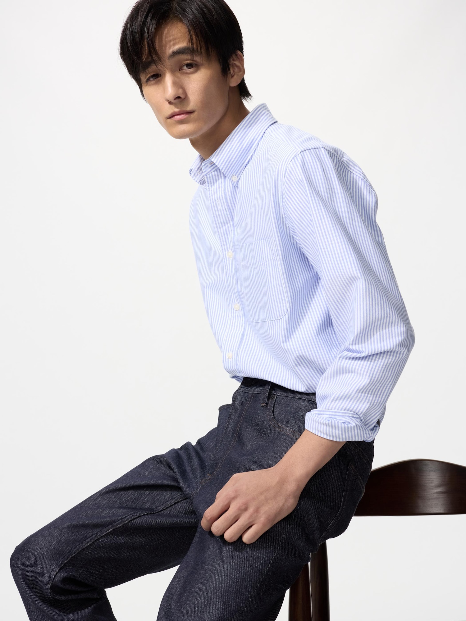UNIQLO Men’s Oxford Slim Shirt Striped, Blue UNIQLO Men’s Oxford Slim Shirt Striped, Blue