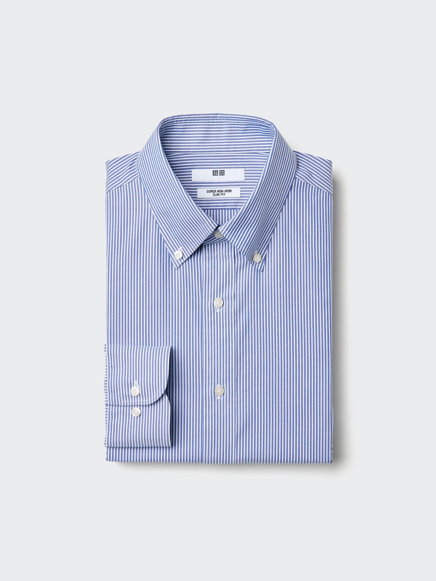 UNIQLO Men’s Super Non-Iron Slim Shirt Button Down Collar Striped, Blue, Small, % Cotton UNIQLO Men’s Super Non-Iron Slim Shirt Button Down Collar Striped, Blue, Small, % Cotton