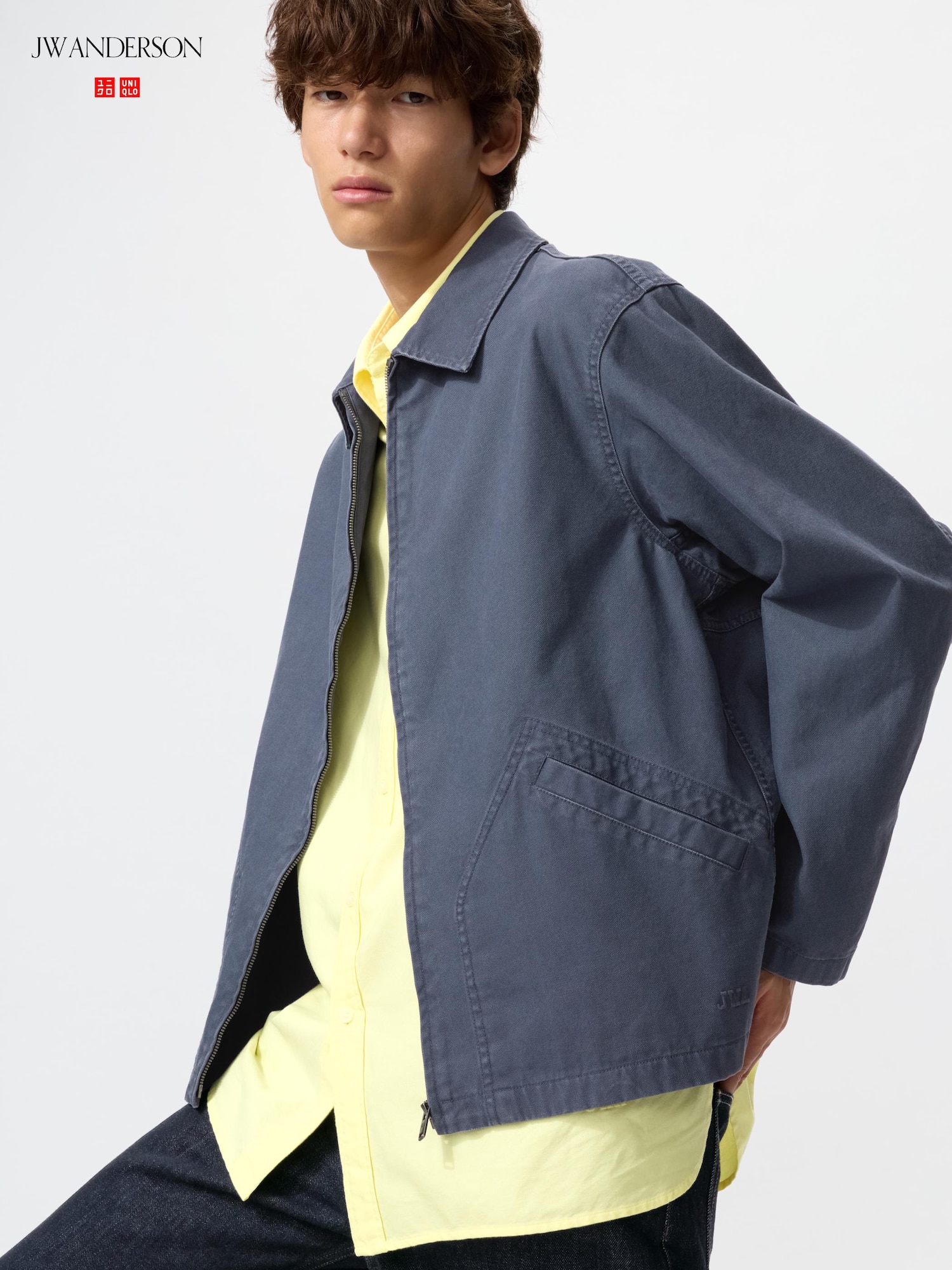 UNIQLO Men’s Zip-Up Blouson Jacket, Blue, Large, % Cotton UNIQLO Men’s Zip-Up Blouson Jacket, Blue, Large, % Cotton