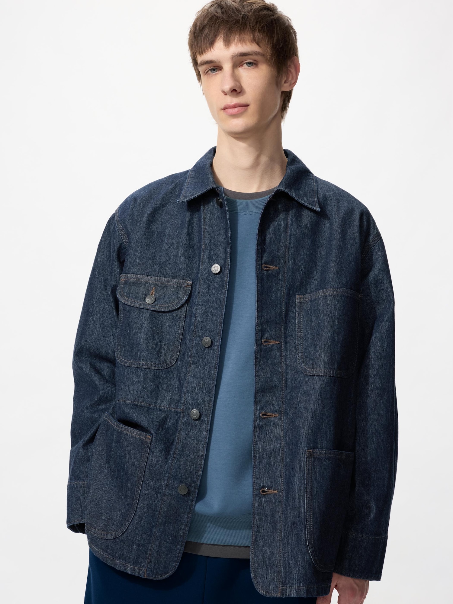 UNIQLO Men’s Utility Jacket Denim, Blue, Large, % Cotton