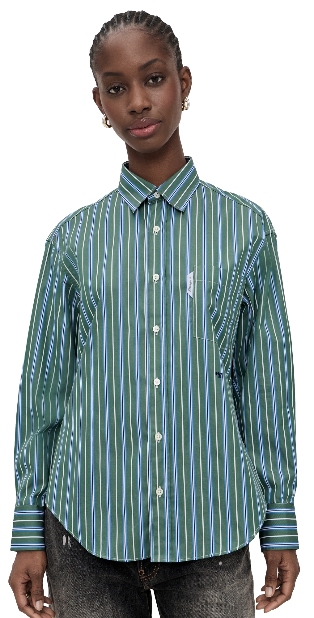 HOMMEGIRLS Oxford Shirt Green Porto Stripe HOMMEGIRLS Oxford Shirt Green Porto Stripe