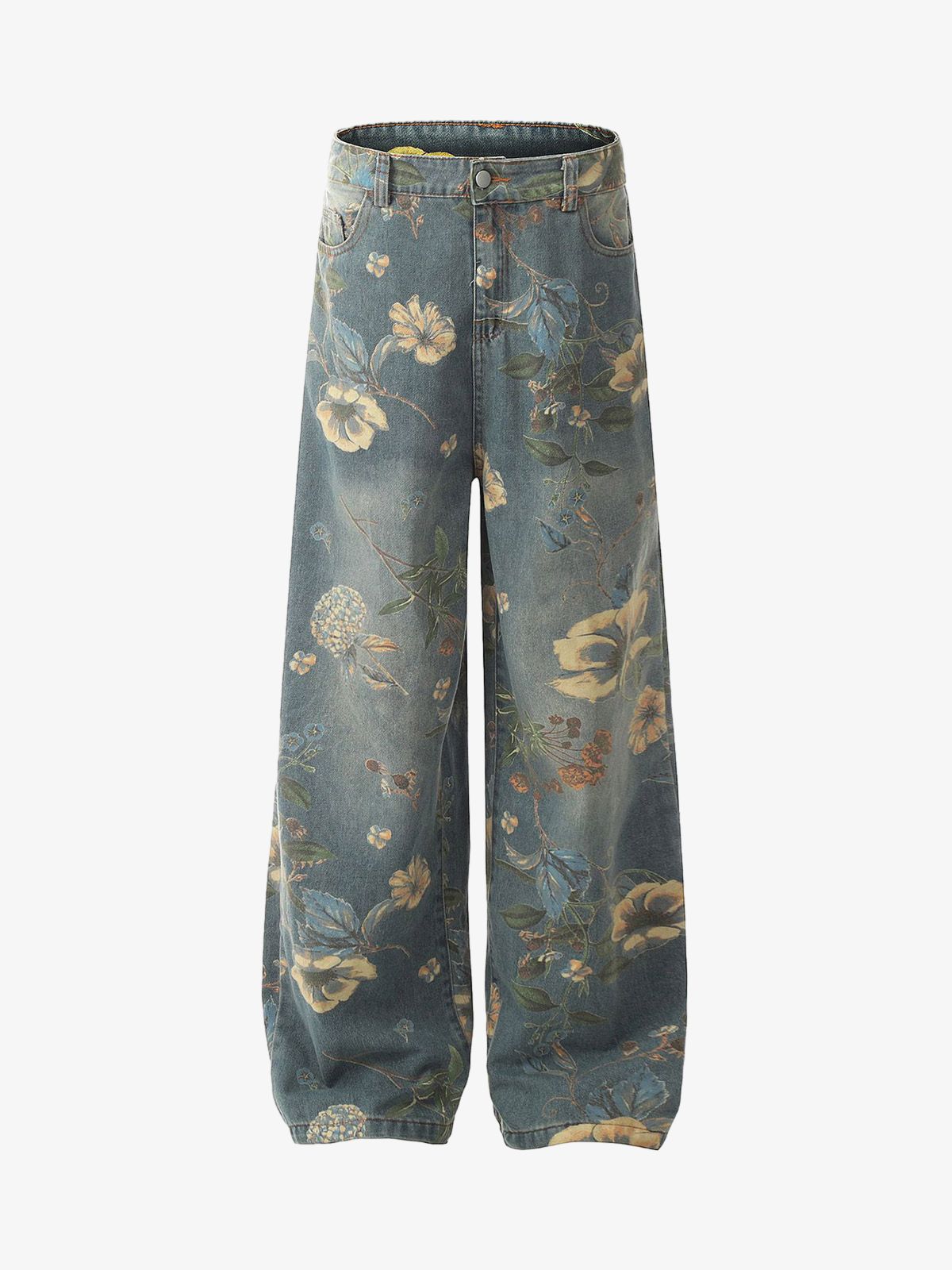 Denim Floral Print Carpenter Jeans Denim Floral Print Carpenter Jeans