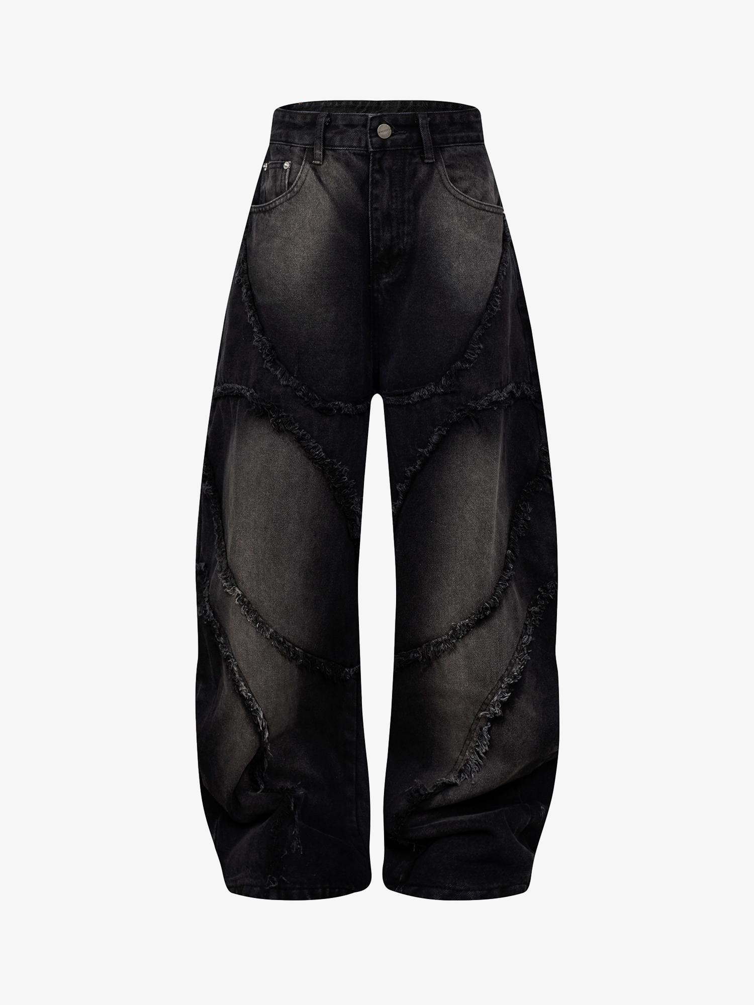 Washed Distressed Raw Edge Barrel Jeans Washed Distressed Raw Edge Barrel Jeans