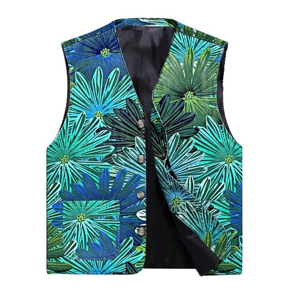 Men’s V-Neck Casual Botanical Print Single Breasted Vest M – Printed Vest B Green Men’s V-Neck Casual Botanical Print Single Breasted Vest M – Printed Vest B Green