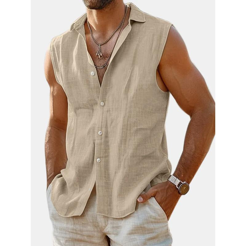 Men’s Solid Color Lapel Sleeveless Shirt Y Men’s Solid Color Lapel Sleeveless Shirt Y