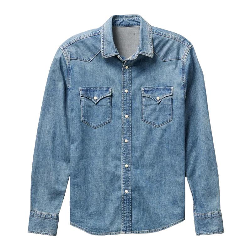Men’s Vintage Lapel Loose Denim Long Sleeve Shirt M Men’s Vintage Lapel Loose Denim Long Sleeve Shirt M