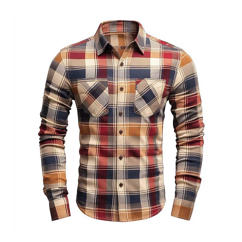 Men’s Classic Casual Slim Fit Check Brushed Cotton Long Sleeve Shirt K