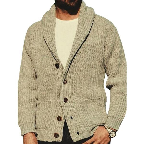 Men’s Solid Color Lapel Knit Jacket X