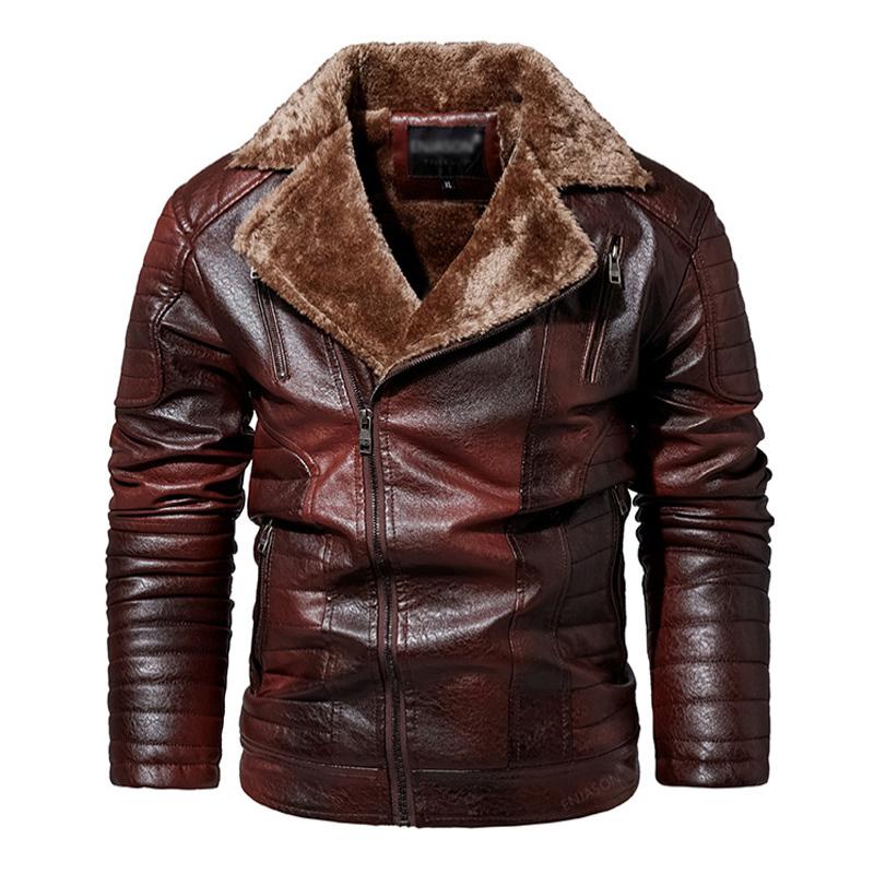 Men’s Vintage PU Fleece Leather Jacket U Men’s Vintage PU Fleece Leather Jacket U
