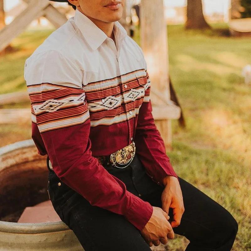 Men’s Western Denim Print Lapel Long Sleeve Shirt X Men’s Western Denim Print Lapel Long Sleeve Shirt X